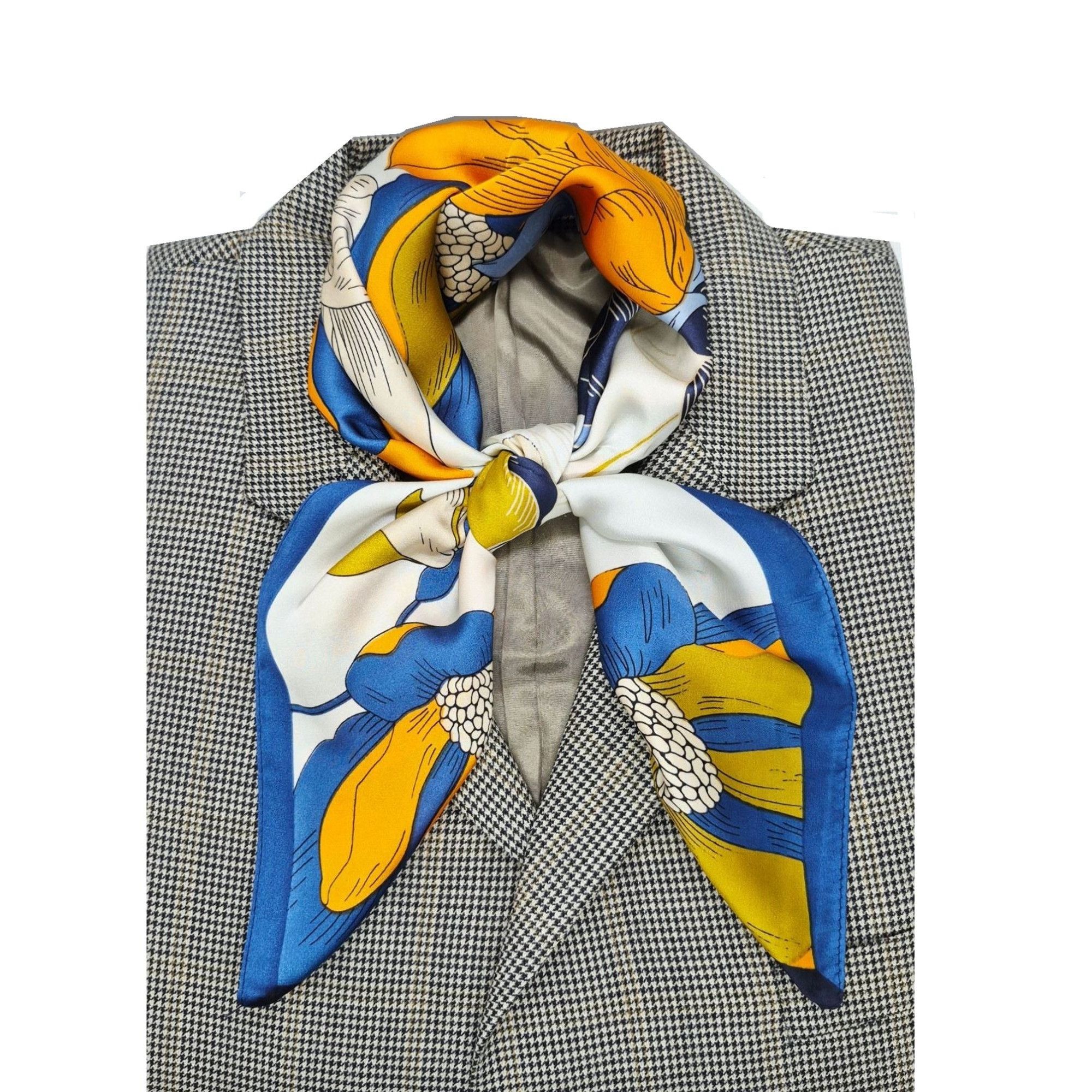 Other ✨Luxury Silky Scarf Orange Navy Blue Geometric Floral Link P Size ONE SIZE - 1 Thumbnail