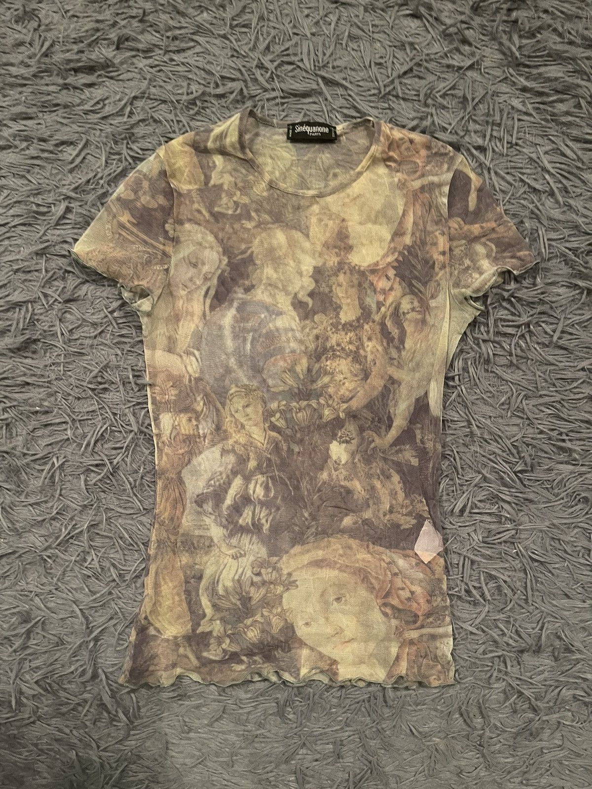 image of Sinequanone Paris Mesh 90's Vintage Renaissance Art T-Shirt, Women's (Size Small)