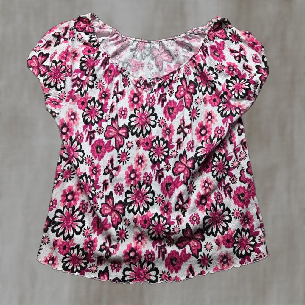 Pinko Pink Floral Shirt Adult Large L Cap Sleeve Short Sleeve Scoop Neck Women's T-Shirt, Casual Flower Summer Spring Vintage? No. Size L / US 10 / IT 46 - 1 Thumbnail