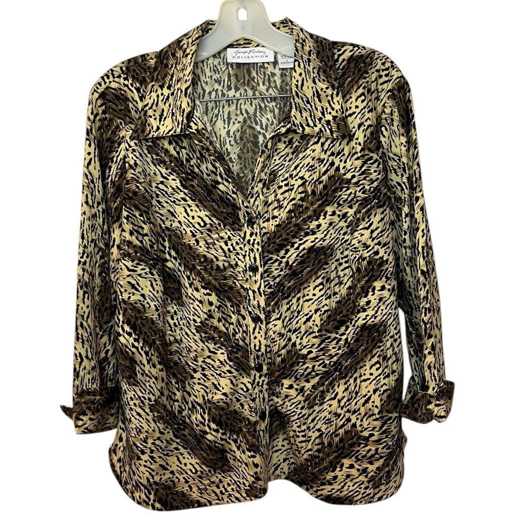 Vintage 90s/Y2K Giorgio Fiorlini Leopard Button Down Shirt Top L Size L / US 10 / IT 46 - 2 Thumbnail
