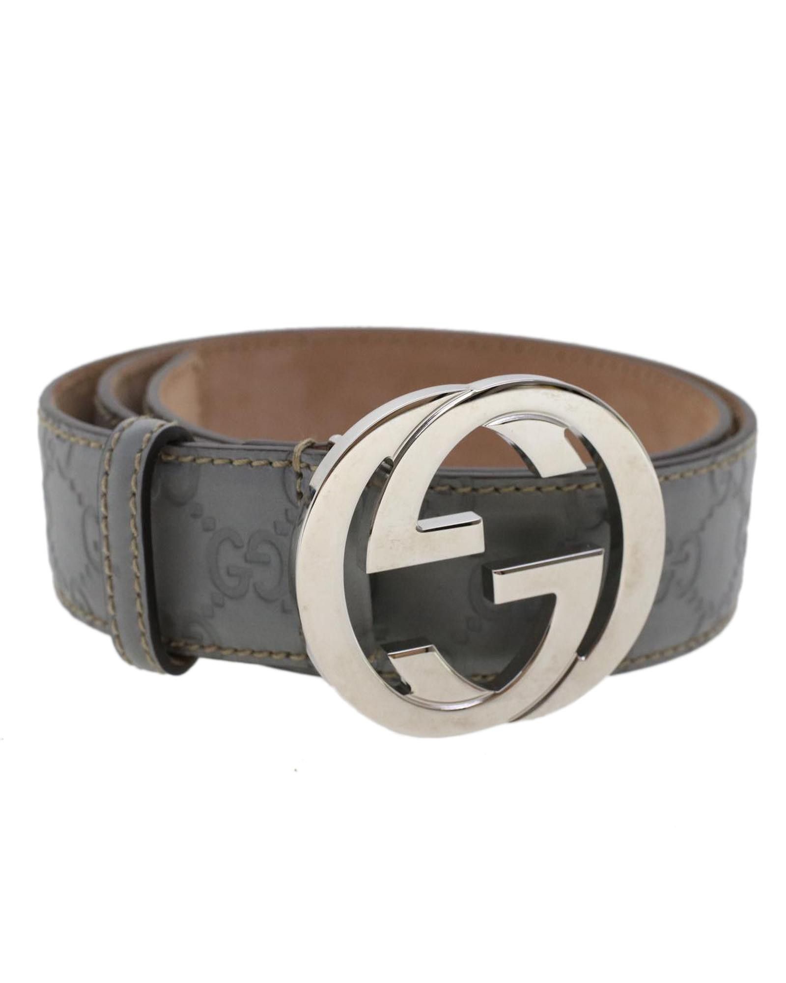 image of Gucci Gray GG Canvas Interlocking Belt in Grey, Women's