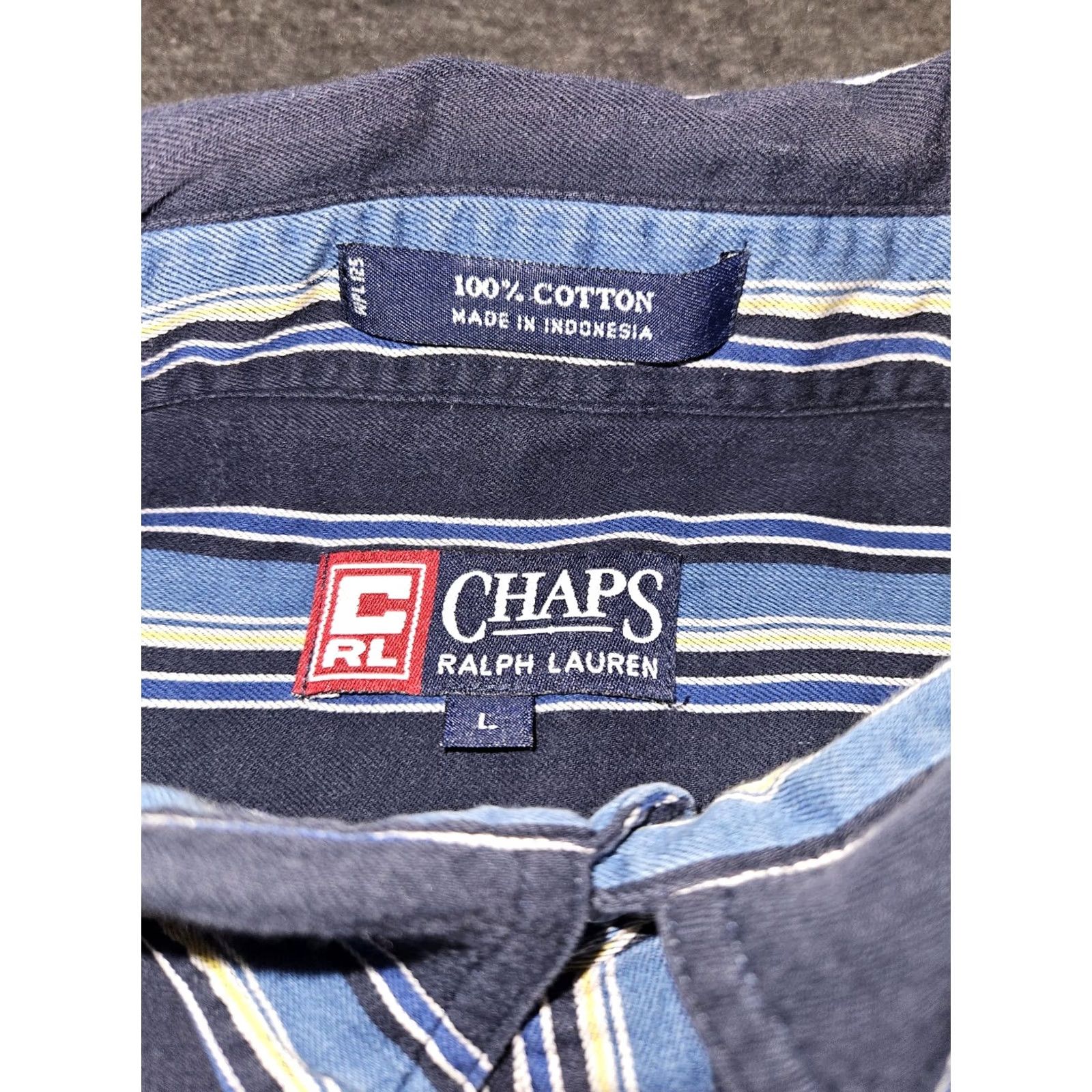 Ralph Lauren VINTAGE Chaps Ralph Lauren Button-Down Shirt Men Large Short Sleeve 90s Y2K Blue Striped Cotton Casual Embroidered Pocket Mens Size US L / EU 52-54 / 3 - 2 Thumbnail