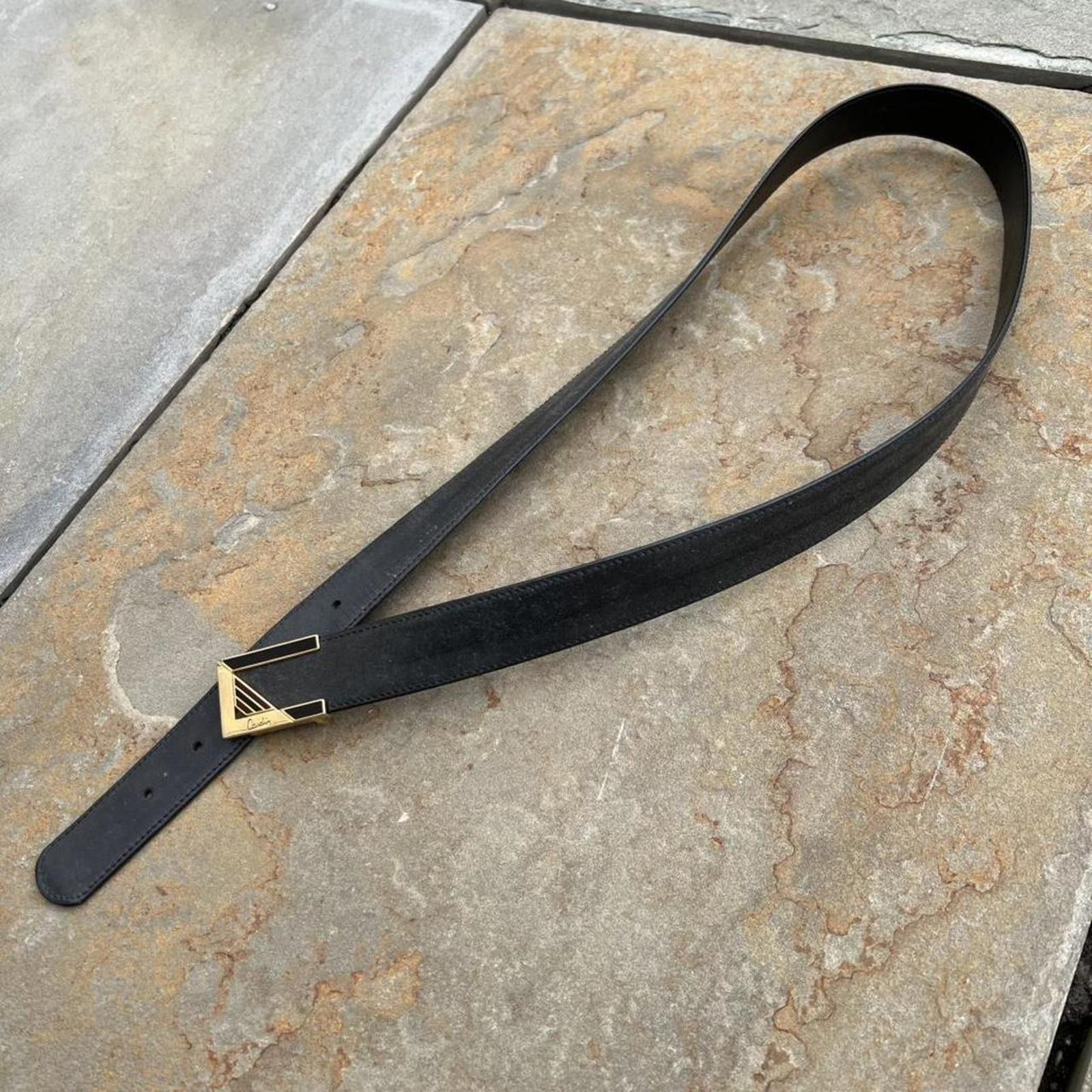 Pierre Cardin Vintage 90s Black Leather Reverse Buckle Belt Size ONE SIZE - 1 Thumbnail