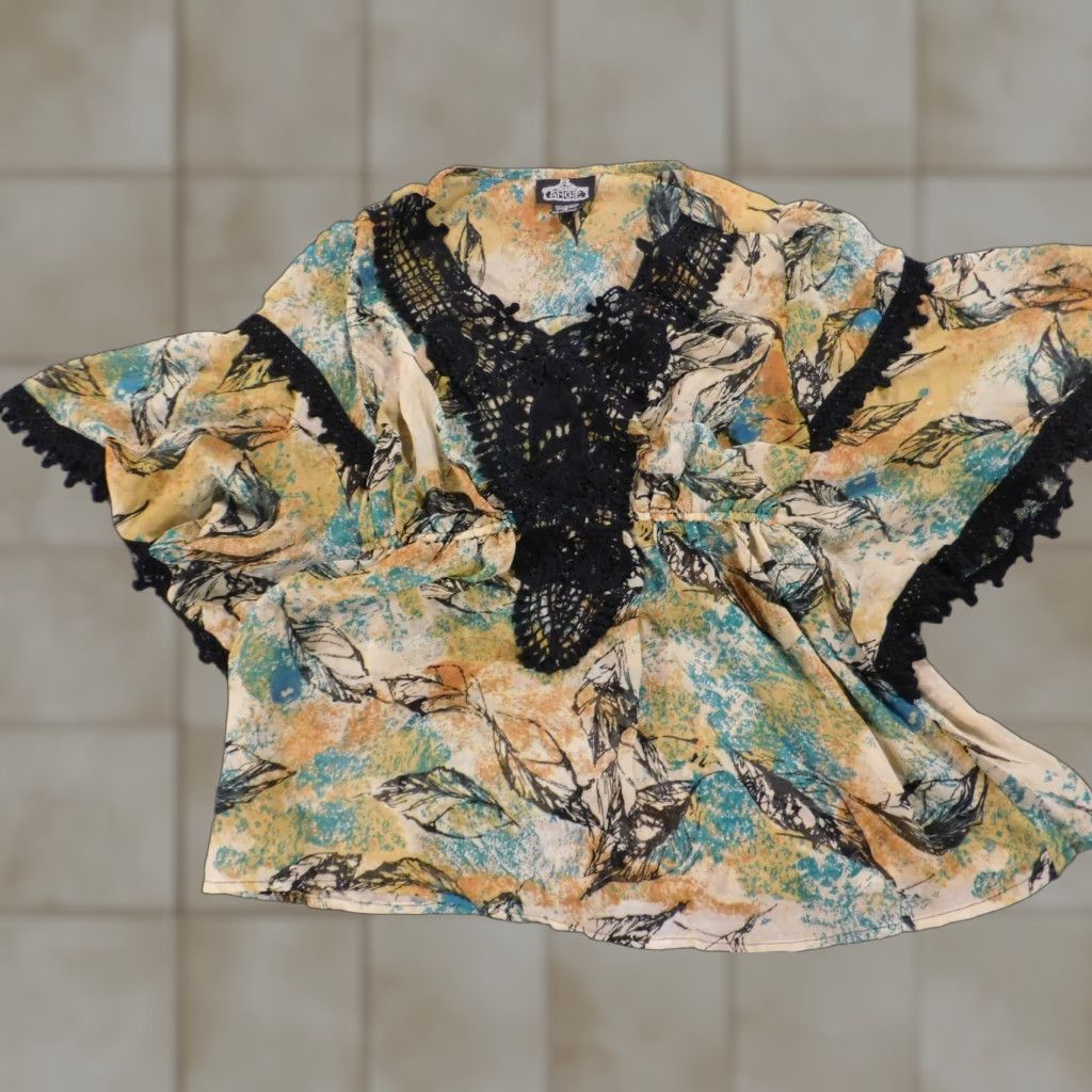 Vintage Angie Womens Blouse S floral green pullover round neck casual Size S / US 4 / IT 40 - 1 Thumbnail