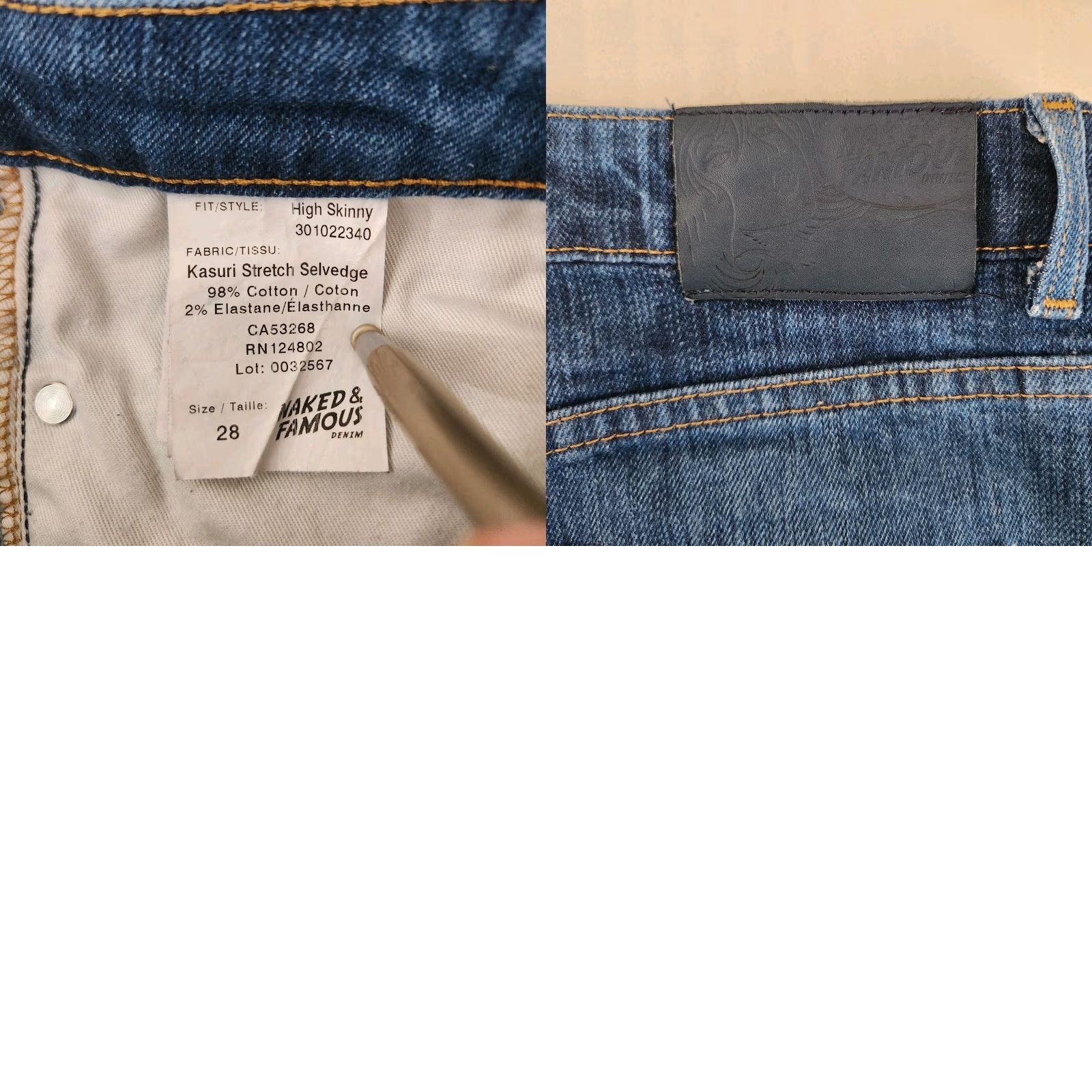 Vintage Naked & Famous Denim Womens Blue Kasuri Stretch Selvedge High Rise Skinny Jeans-Sz 28 Size 28" / US 6 / IT 42 - 9 Thumbnail
