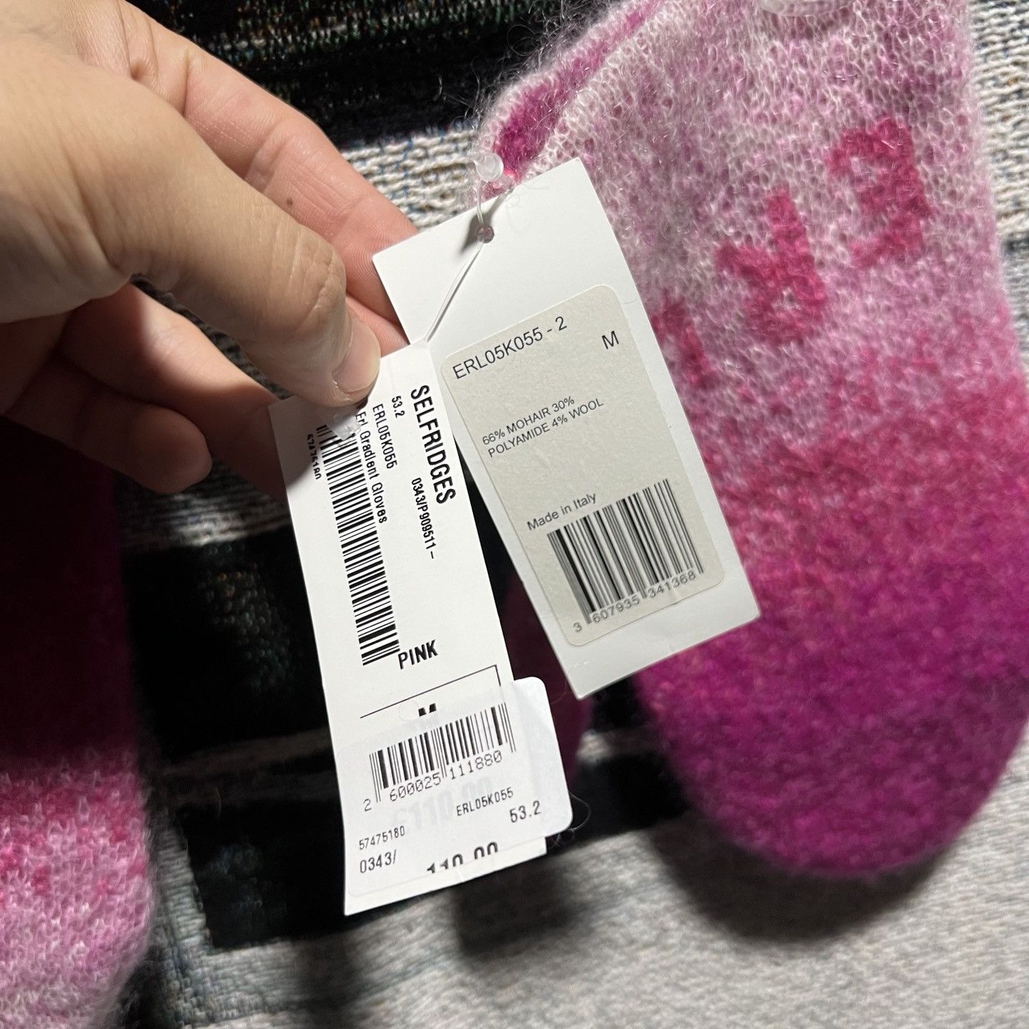 ERL ERL Mohair Knit Blended Gloves Pink (M) Size ONE SIZE - 2 Thumbnail