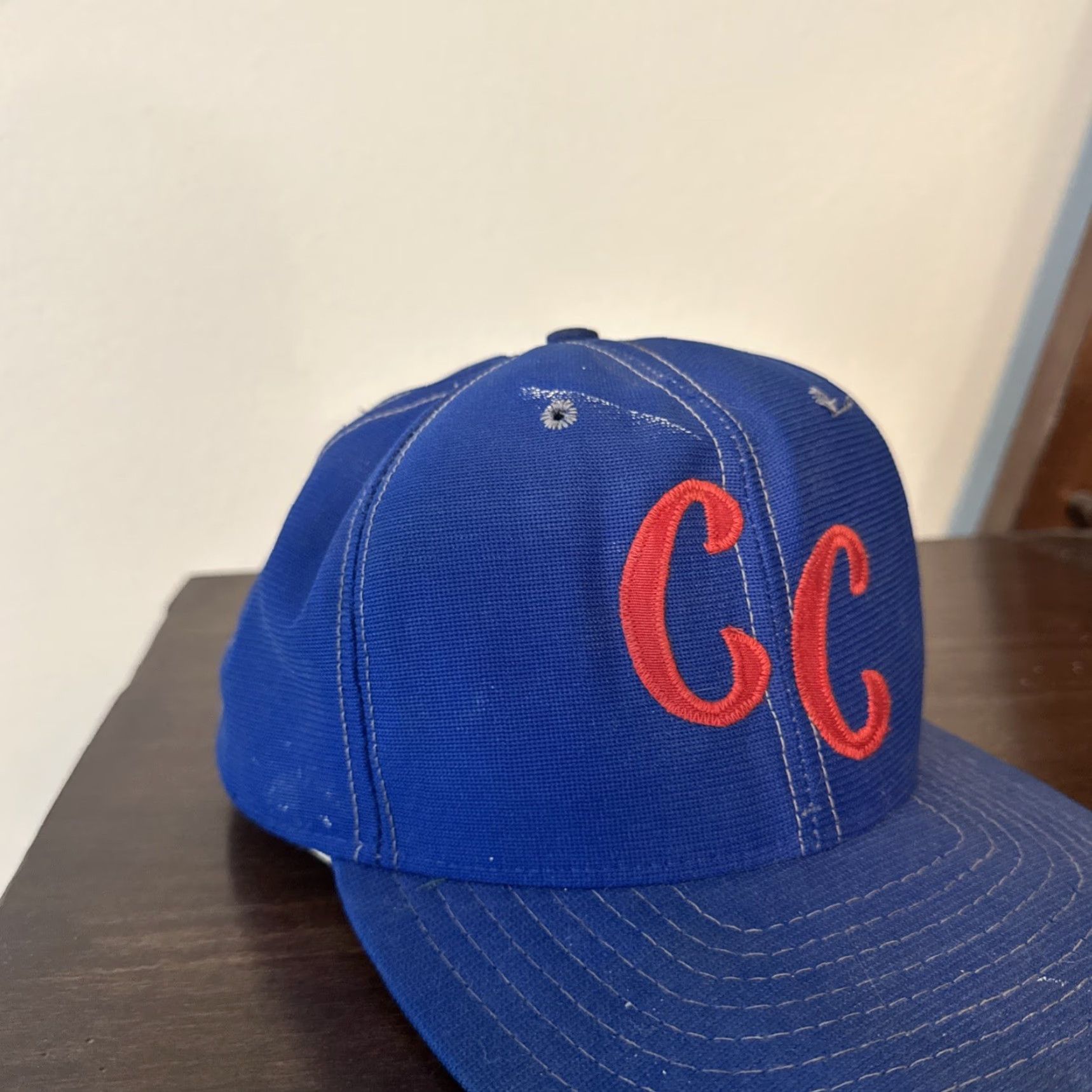 New Era VINTAGE New Era Snapback Hat Cap Blue Red CC Logo 70s 80s Broken Snap Men One Size Mens Size ONE SIZE - 3 Thumbnail