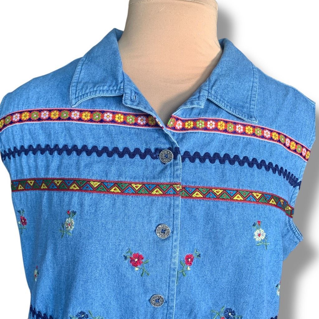 Vintage Upcycled Vintage Victoria Jones Sleeveless Denim Shirt Fring Size XXL / US 16-18 / IT 52-54 - 4 Thumbnail