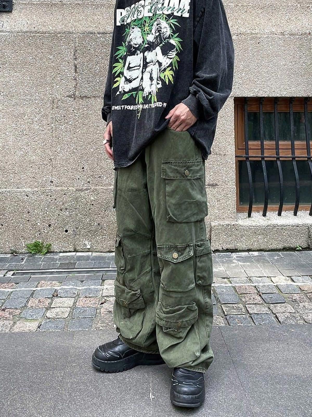 Green Multi Pocket Cargo Pants