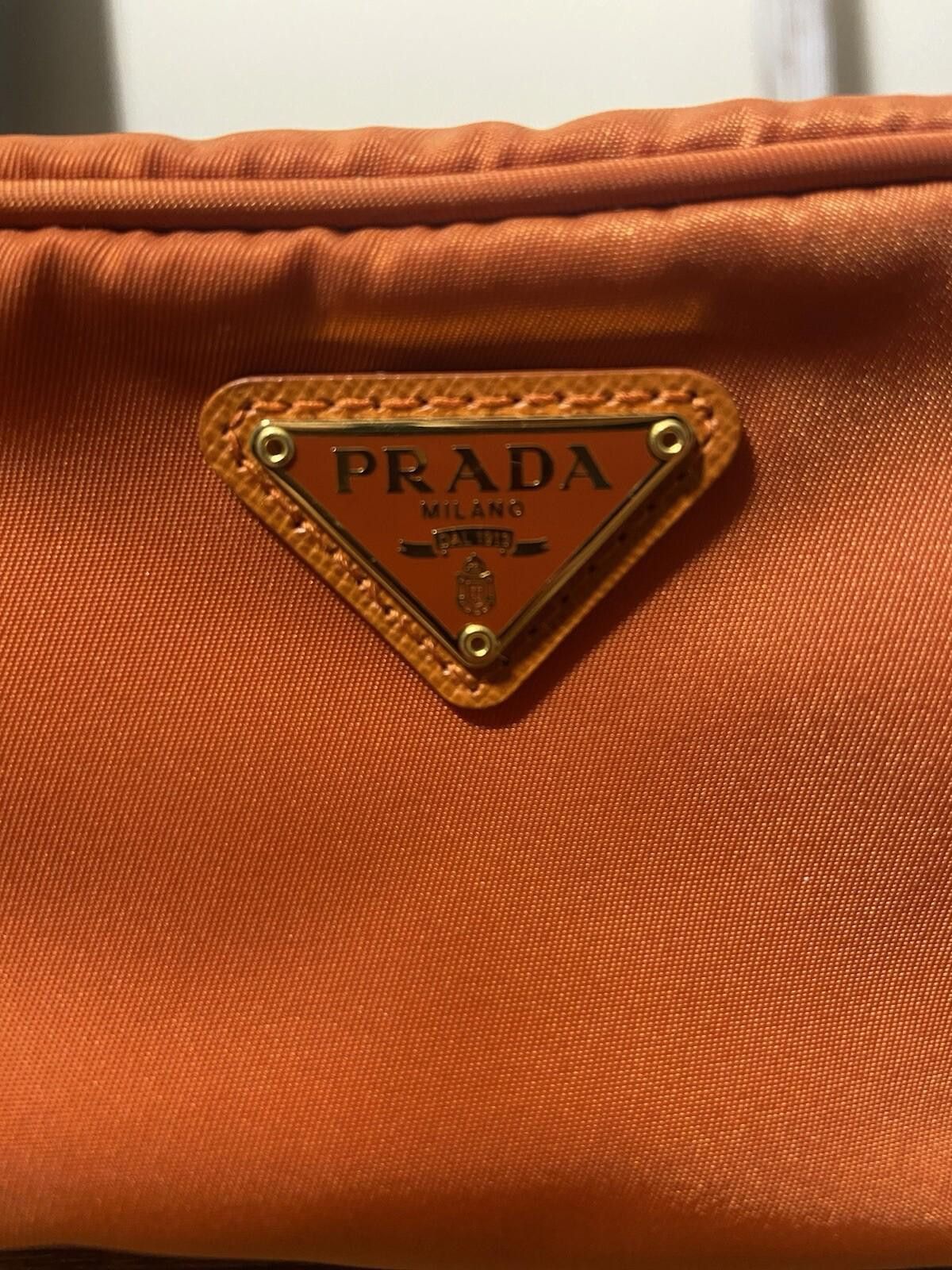 Prada Prada Tessuto orange nylon saffiano logo-lined clutch pouch Size ONE SIZE - 2 Thumbnail