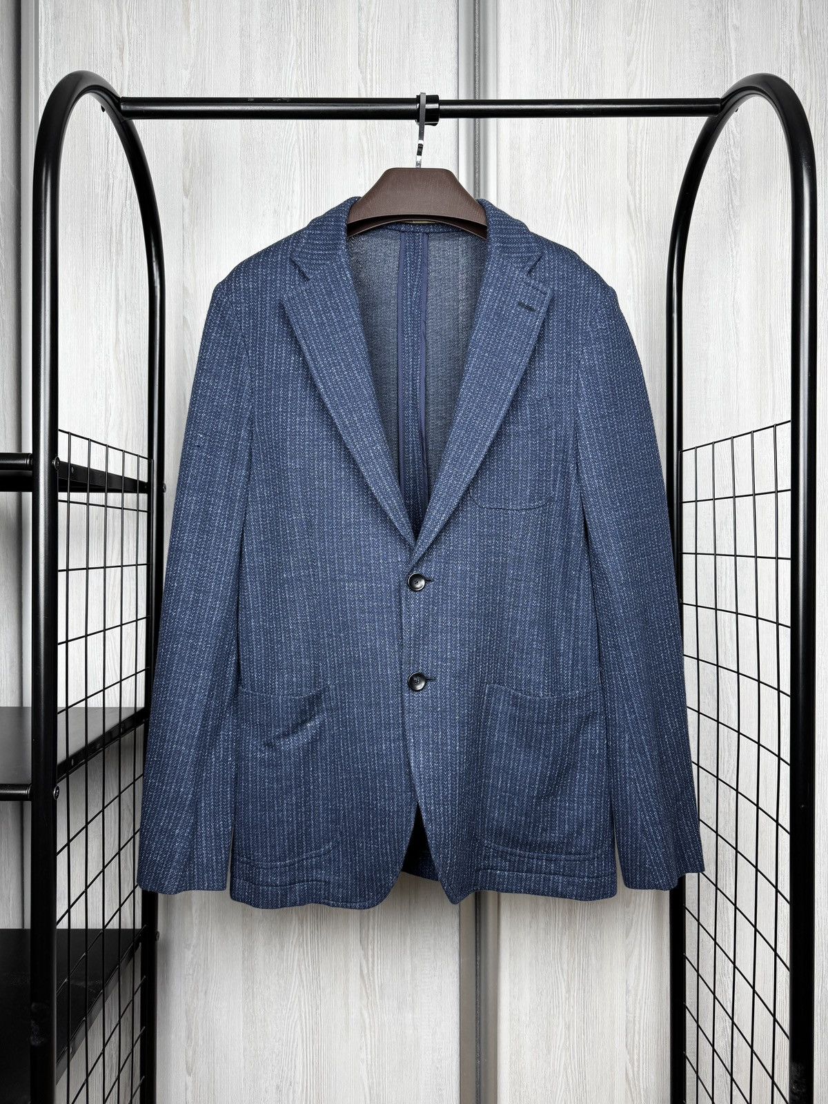 Other Latorre blue cotton linen patterned unlined 2 button blazer Size 44R - 1 Thumbnail