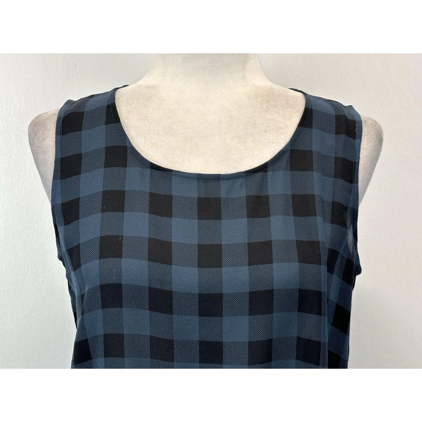 Eileen Fisher Eileen Fisher 100% Silk Tank Tunic Top Sz Small Blue Black Check Lightweight Size S / US 4 / IT 40 - 5 Thumbnail