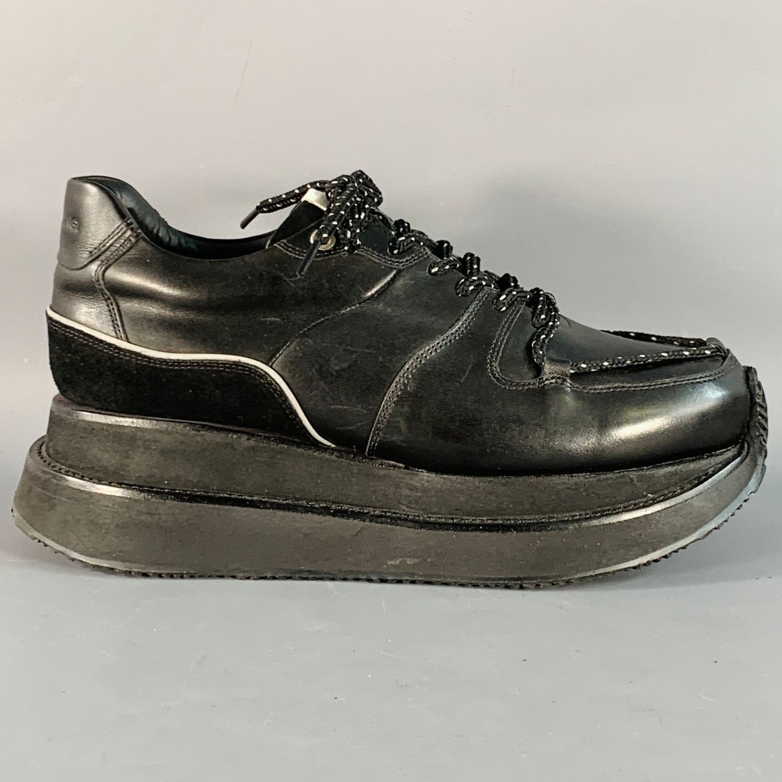 Other BODYSONG Size 8.5 Black Leather Low Top Platform Sneakers Size US 8.5 / EU 41-42 - 2 Thumbnail