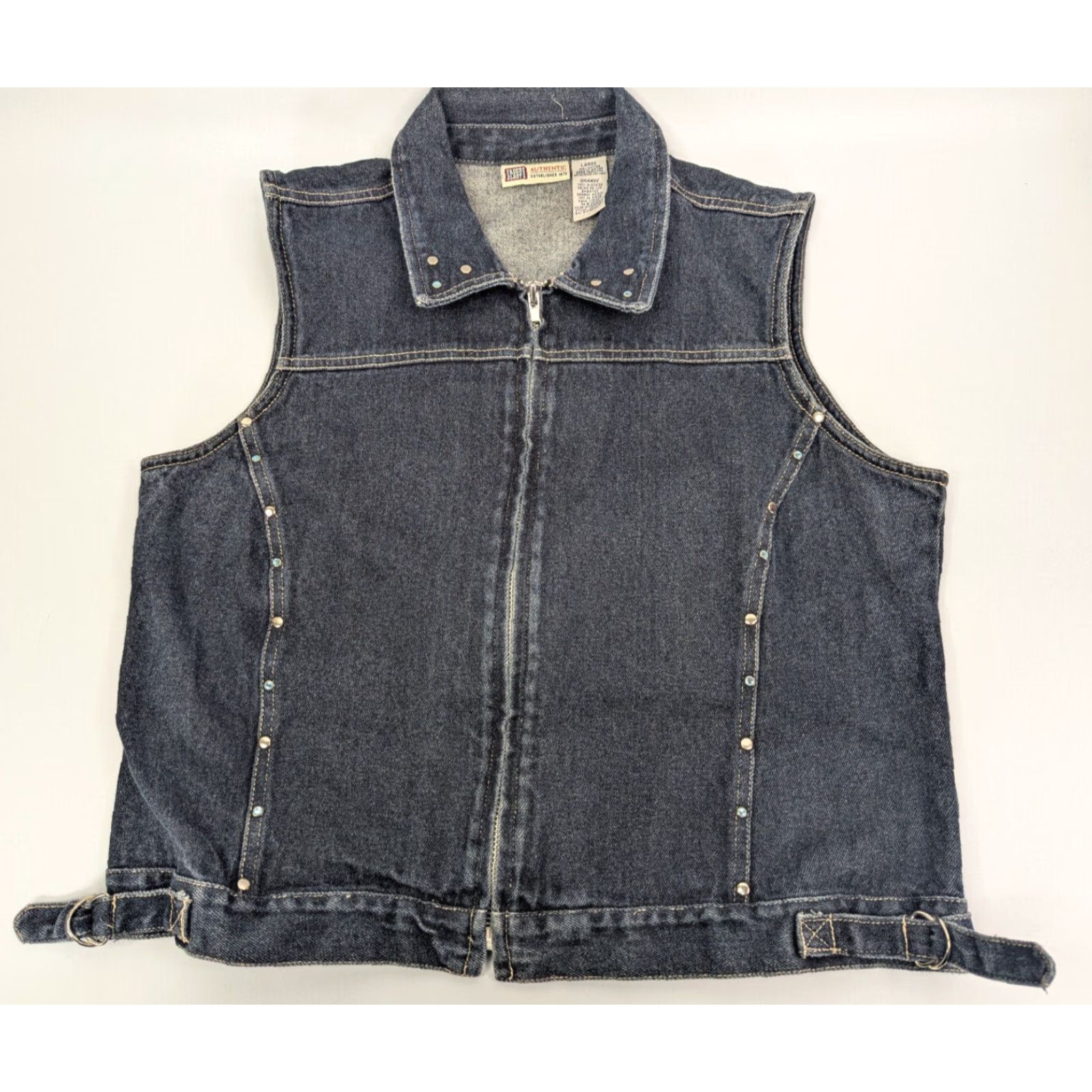 Faded Glory VINTAGE Faded Glory Denim Vest Womens Large Studded Rhinestone Adjustable Jacket/Coat Short Sleeveless Blue 90s Womens Vest Size L / US 10 / IT 46 - 2 Thumbnail