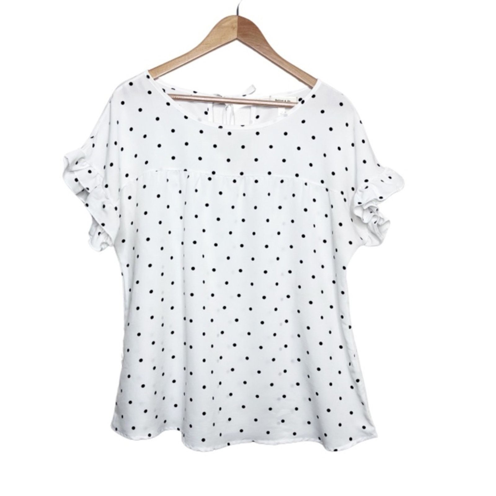 Other Hailey & Co White Black Polka Dot Ruffle Sleeve Blouse Size XL / US 12-14 / IT 48-50 - 3 Thumbnail