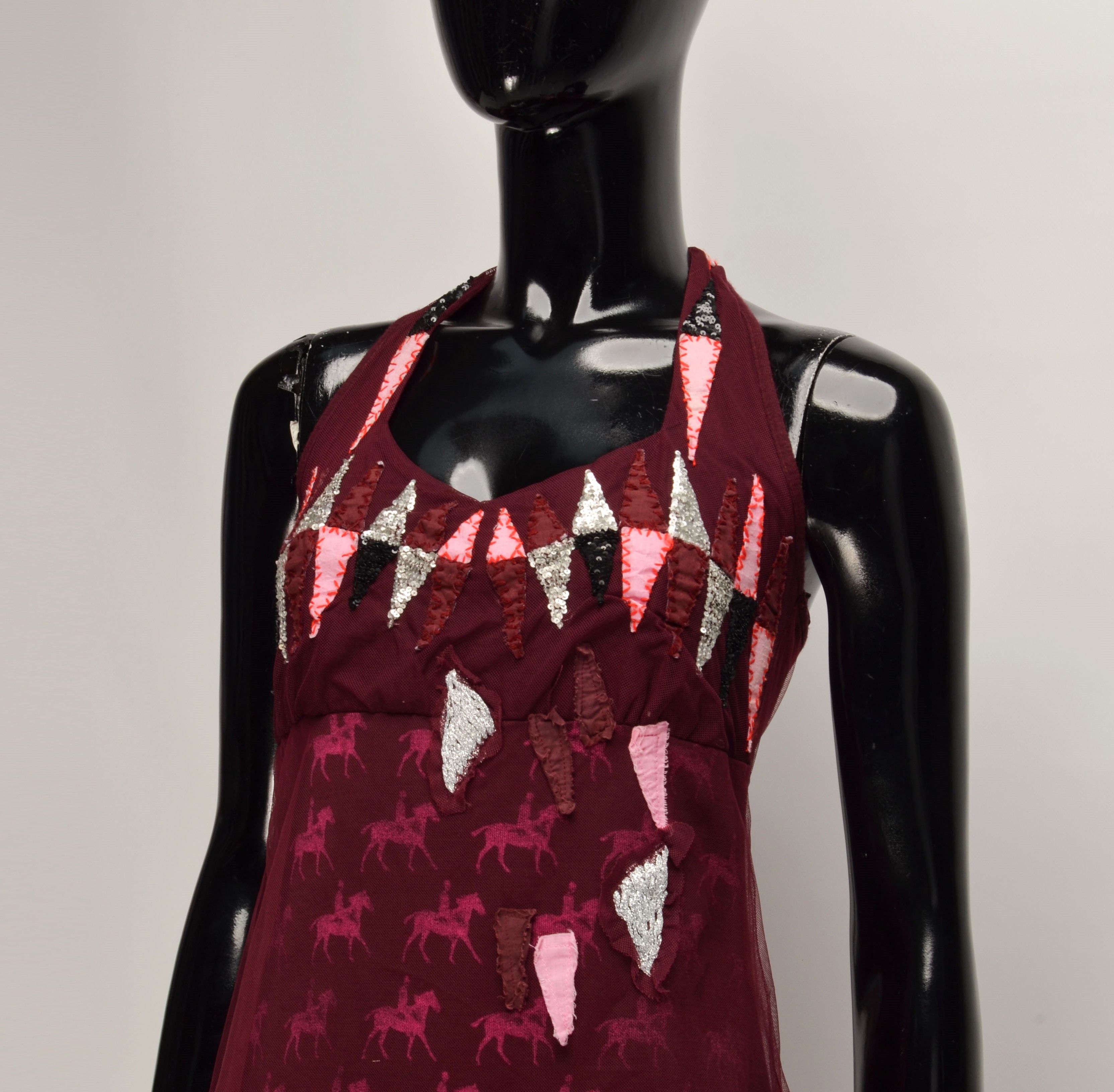 Designer × Vintage Otium Tulle Halter Appliqué Horse Print Mesh Overlay Dress Size M / US 6-8 / IT 42-44 - 2 Thumbnail