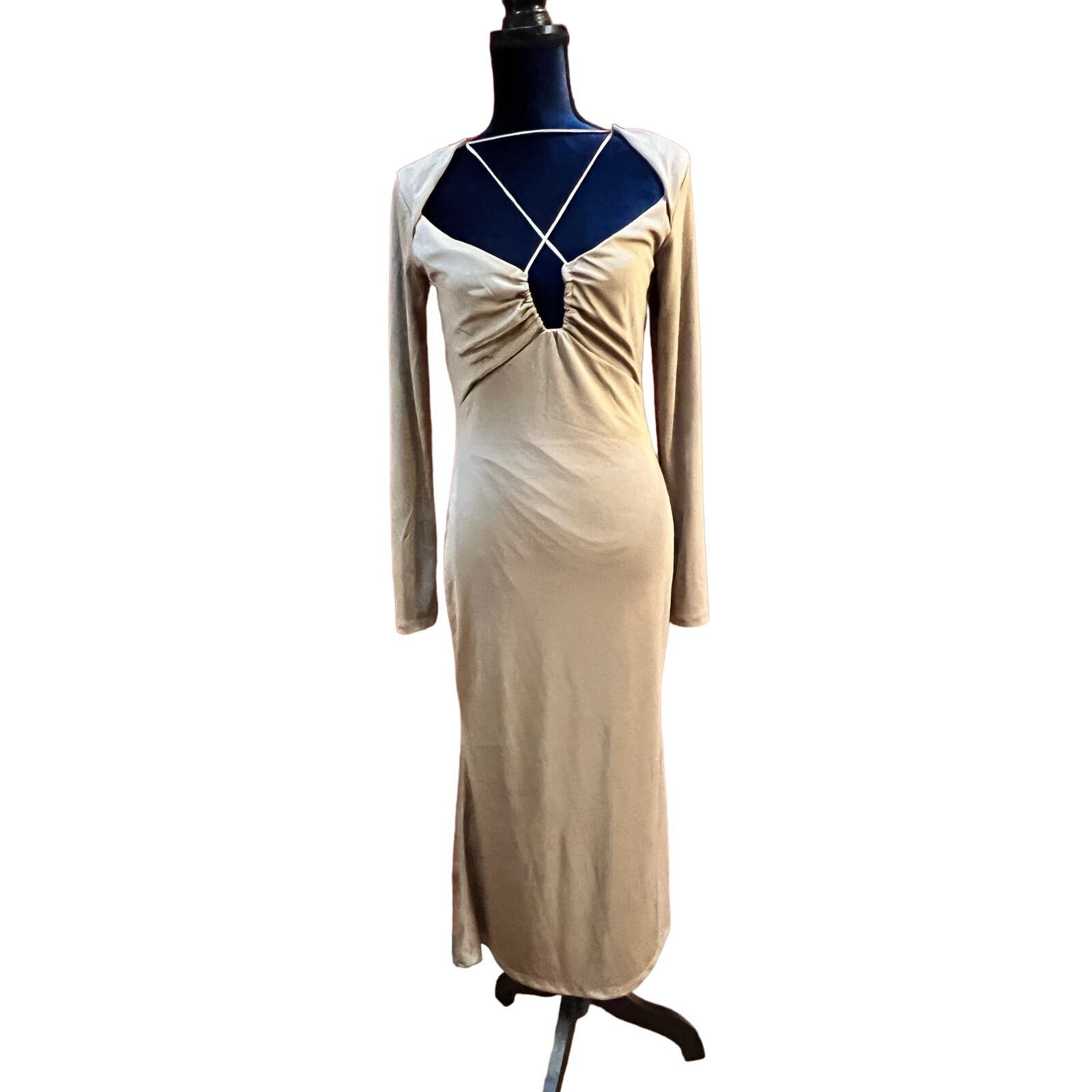 Jason Wu Jason Wu V-Neck Midi Length Dress Medium NWT Beige Size M / US 6-8 / IT 42-44 - 3 Thumbnail