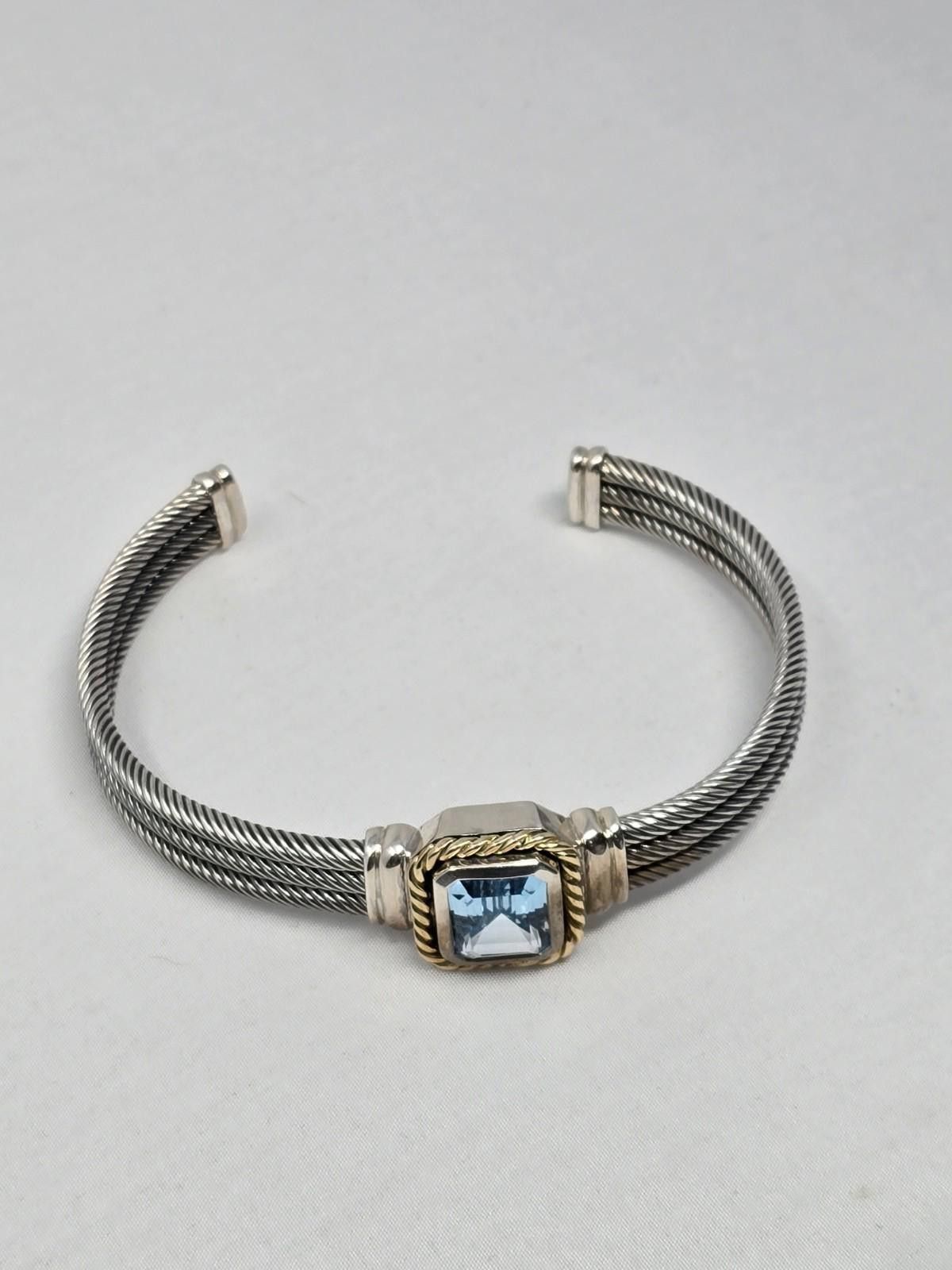 The Unbranded Brand Sterling Silver & 14K Gold Cable Cuff Bracelet w/ Blue Topaz Size ONE SIZE - 1 Thumbnail