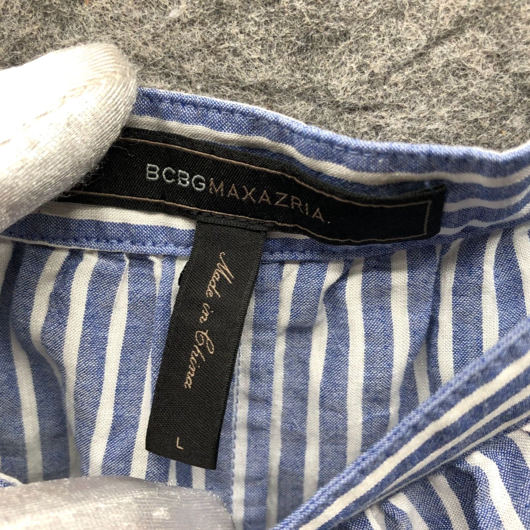 Bcbgmaxazria BCBGMAXAZRIA Blouse Off Shoulder Womens L Blue White Striped 3/4 Sleeve Split Back Bohemian Lightweight Shirt Regular Womens Size L / US 10 / IT 46 - 5 Thumbnail