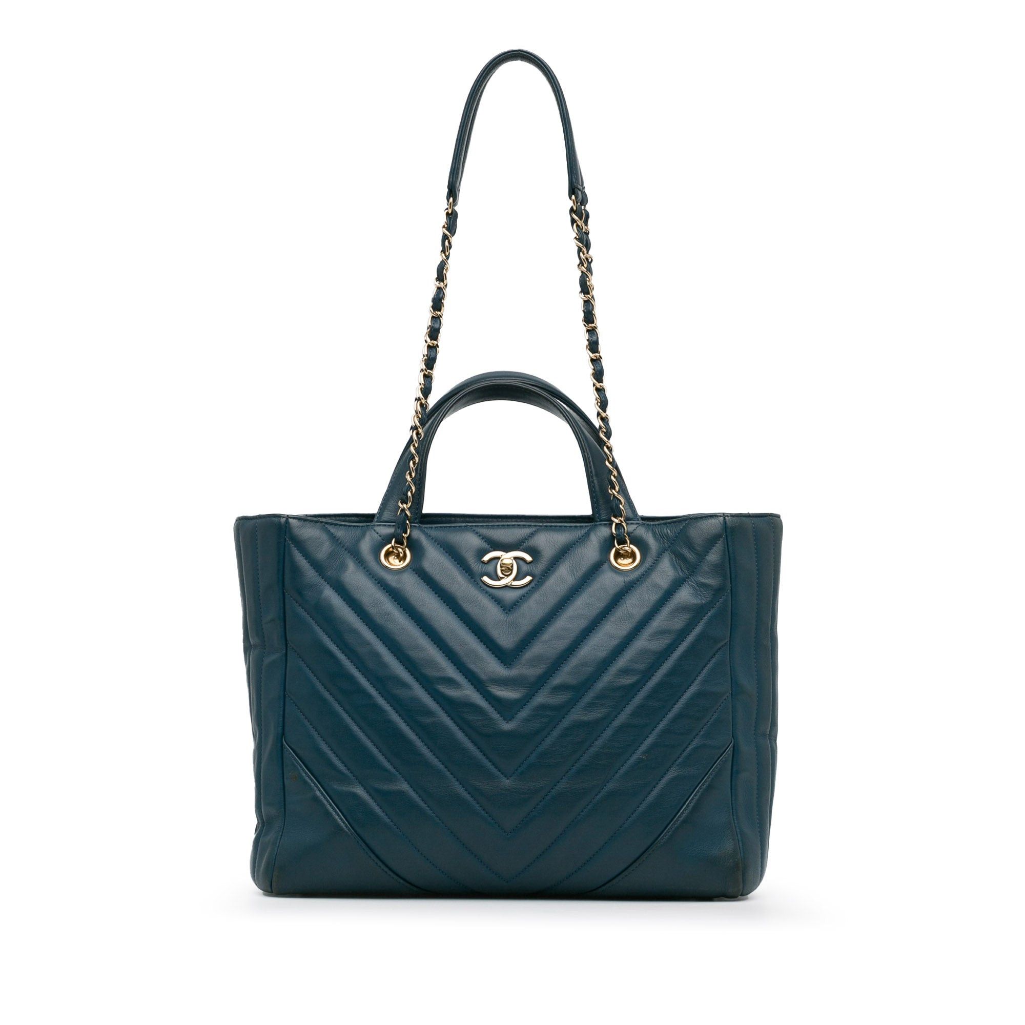 Chanel Chanel CC Chevron Calfskin Statement Shopping Tote Blue Size ONE SIZE - 1 Thumbnail