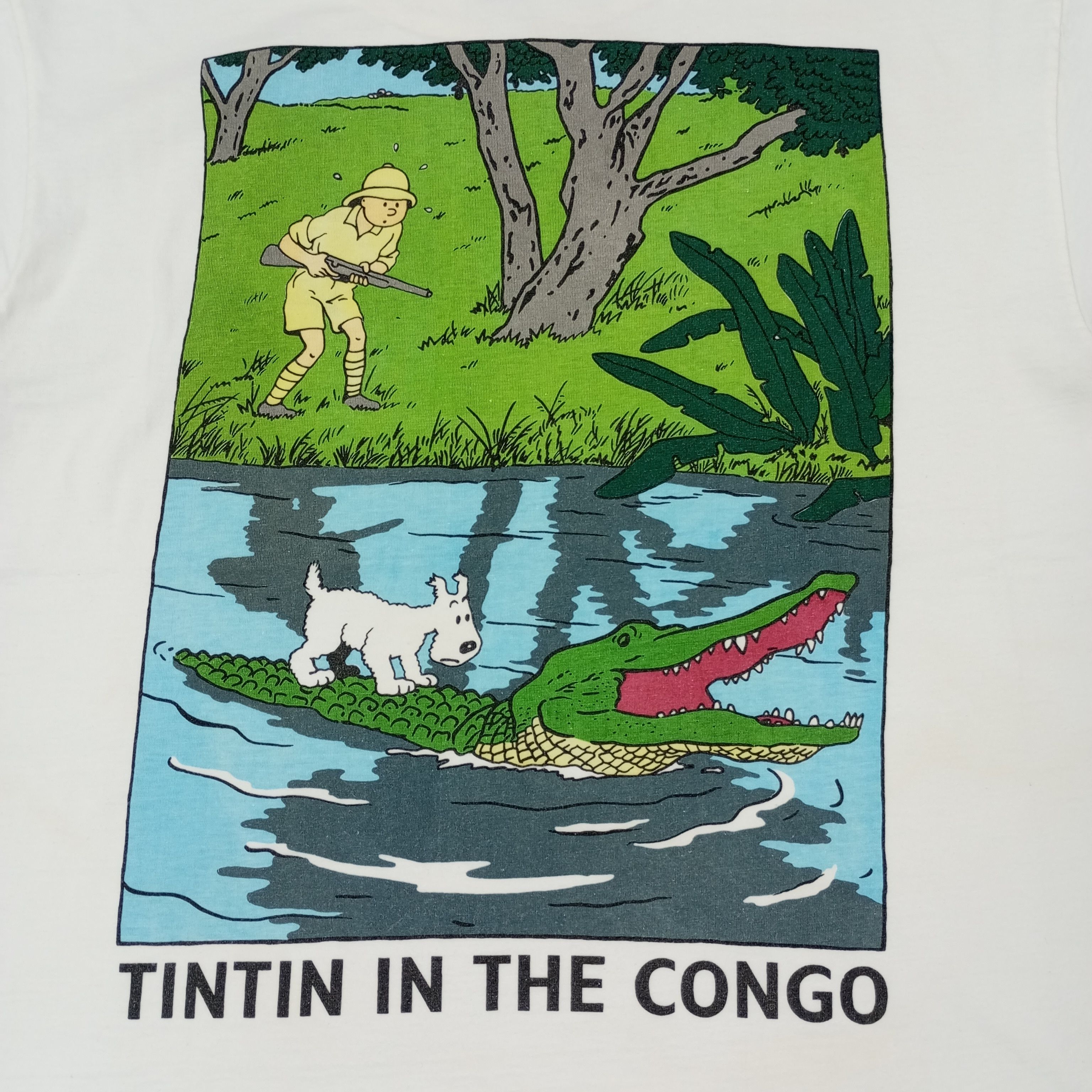 Vintage Adventures Of Tintin In The Congo Cartoon Tshirt c219n44 Size US L / EU 52-54 / 3 - 2 Thumbnail