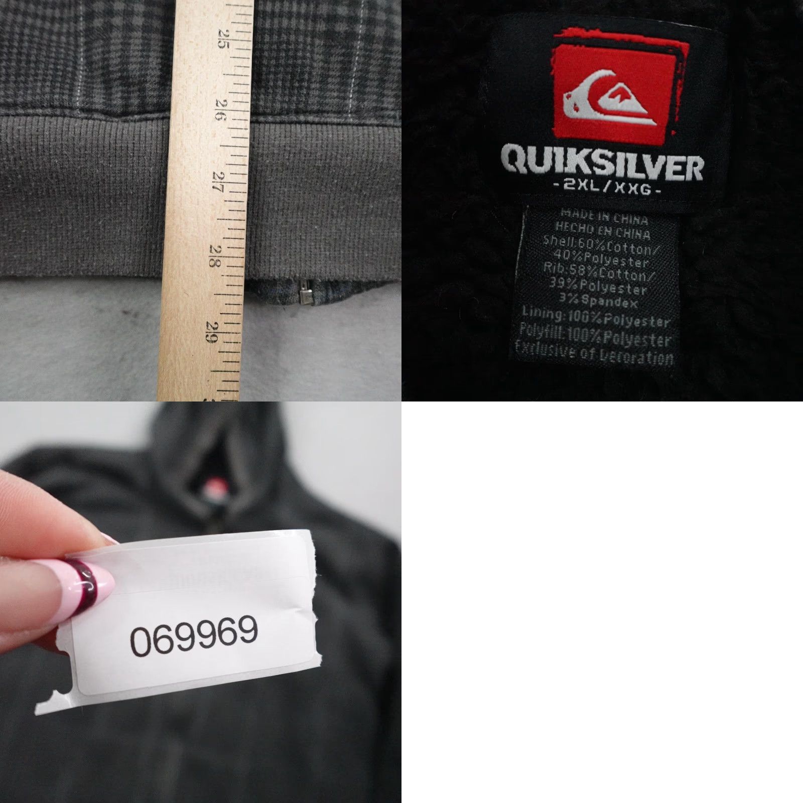 Quiksilver Quiksilver Hoodie Mens 2XL Gray Plaid Sherpa Fleece Lined Full Zip Sweatshirt Size US XXL / EU 58 / 5 - 8 Thumbnail