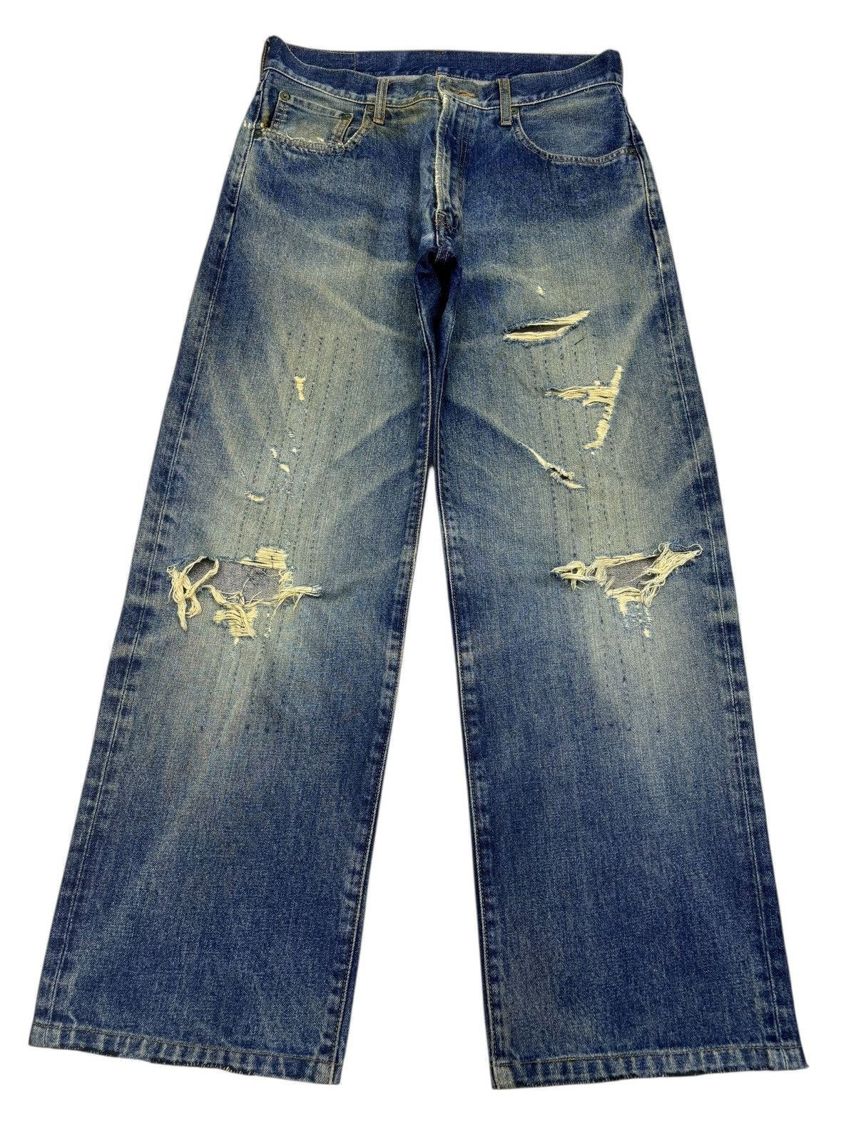 Warehouse 💥BAGGY💥WAREHOUSE UNIQUE CLOTHING SASHIKO STITCH BAGGY JEANS Size US 30 / EU 46 - 1 Thumbnail