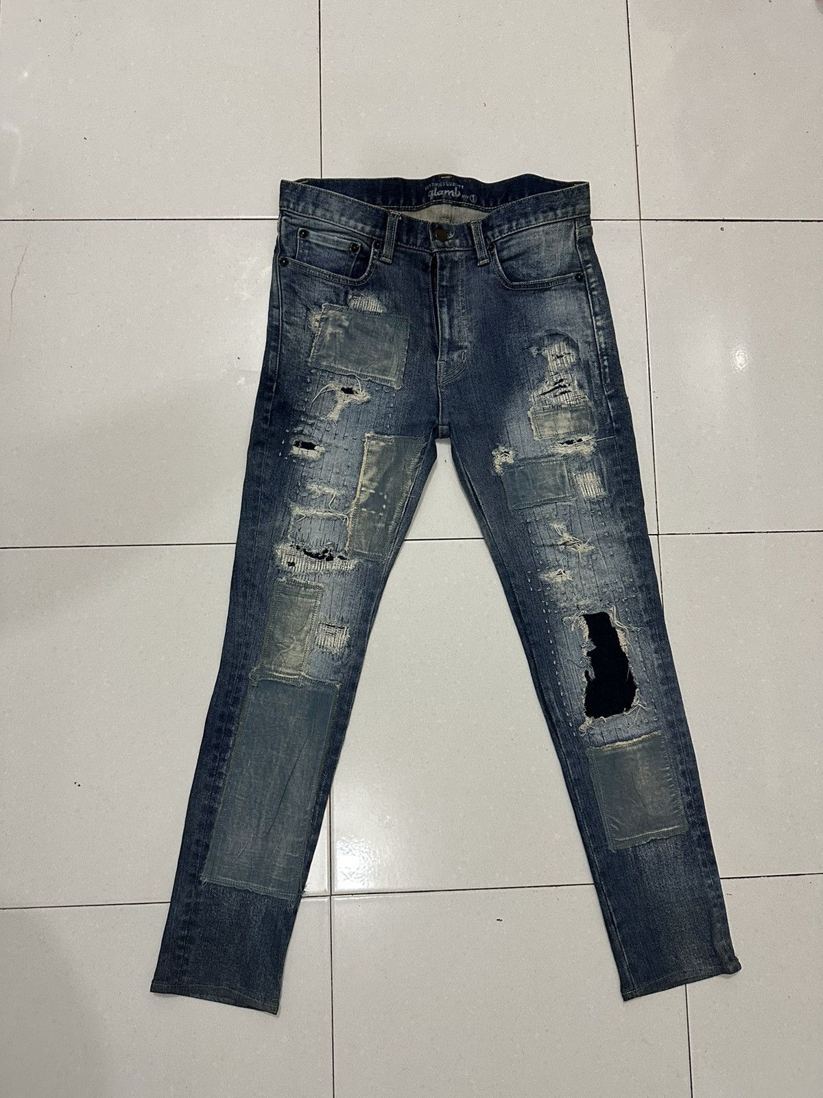 Vintage VTG 🇯🇵 GLAMP Skinny Patchwork Distress Denim Size 1 Size US 30 / EU 46 - 1 Thumbnail