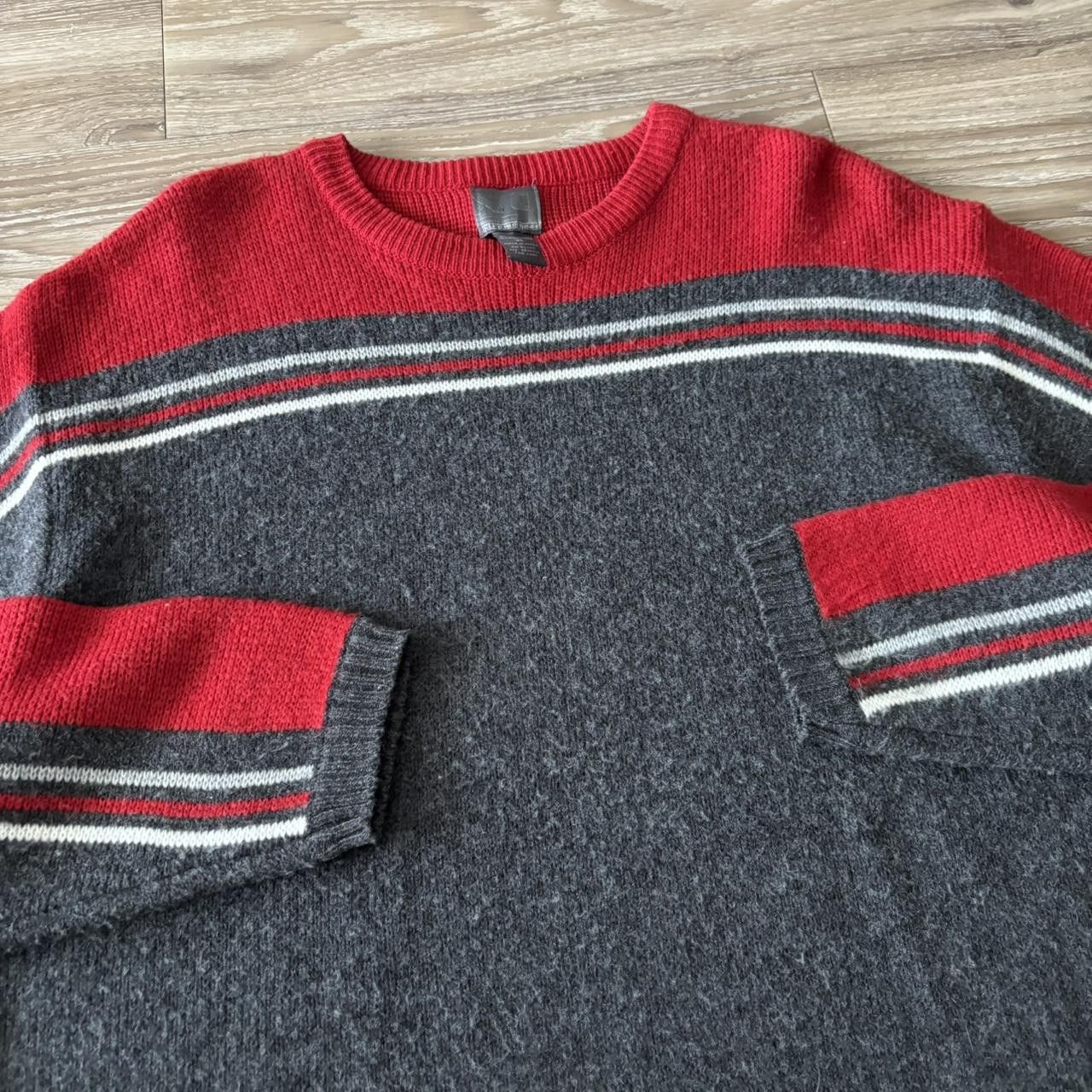 Japanese Brand Crazy Vintage Y2K/2000s Grunge Grey Red Striped Skater Style Sweater! Size XL Size US L / EU 52-54 / 3 - 3 Thumbnail