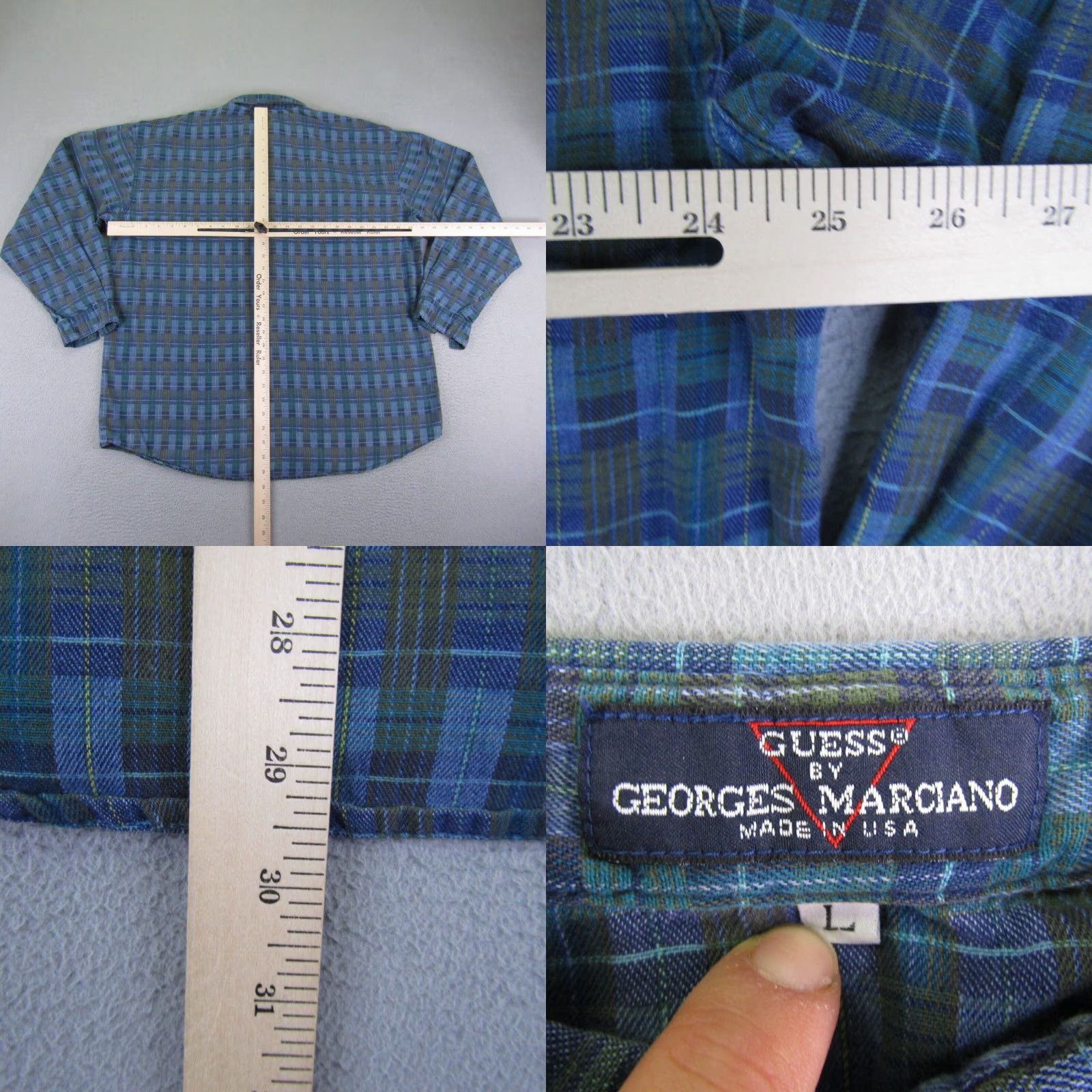Guess VINTAGE GUESS Button-Up Shirt Mens Large Blue Plaid Twill Long Sleeve Flap Pockets Made in USA Size US L / EU 52-54 / 3 - 8 Thumbnail
