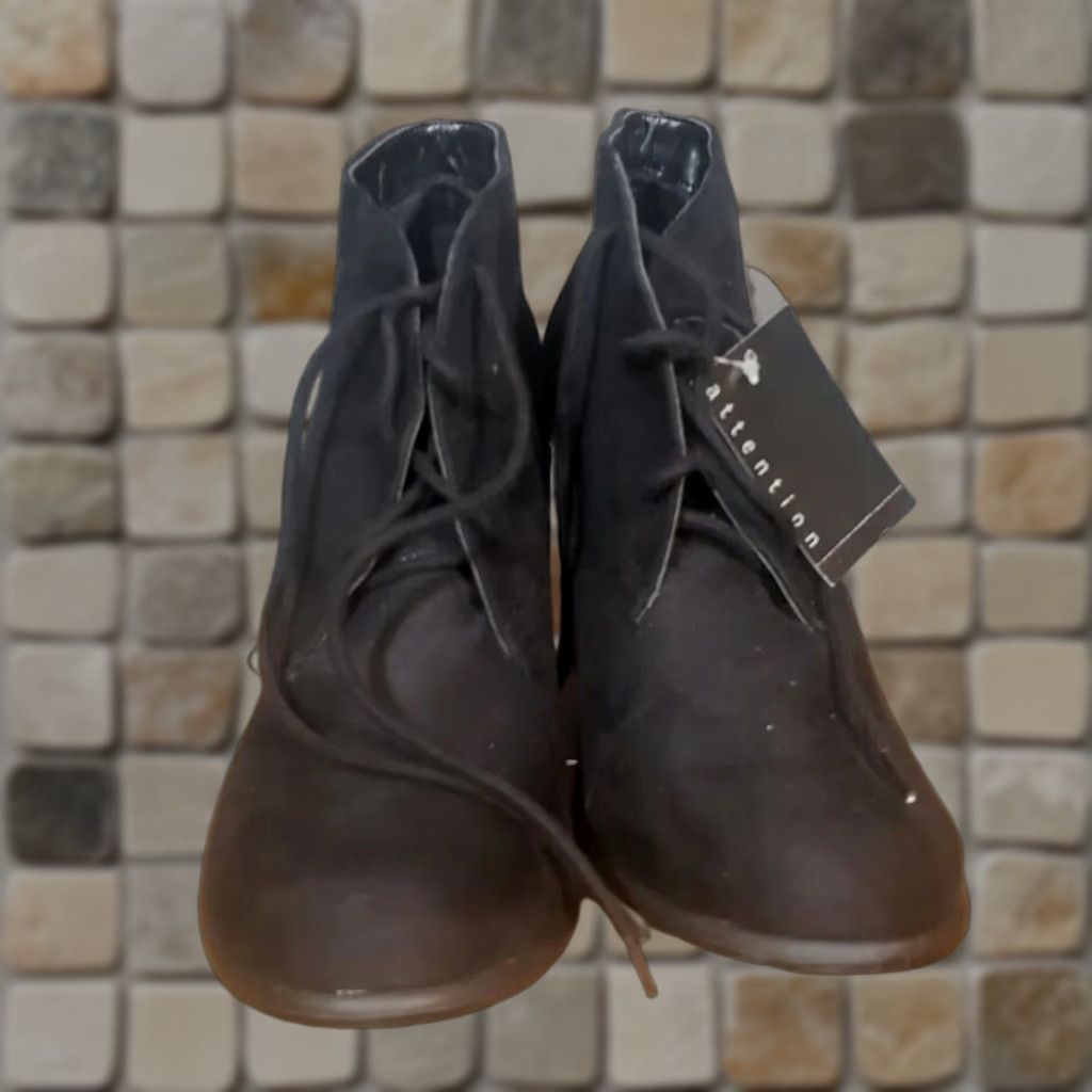 Vintage Attention Womens Black Faux Suede Vegan Lace Up Booties Talina Heel SZ 11 Boots Size US 10 / IT 40 - 1 Thumbnail
