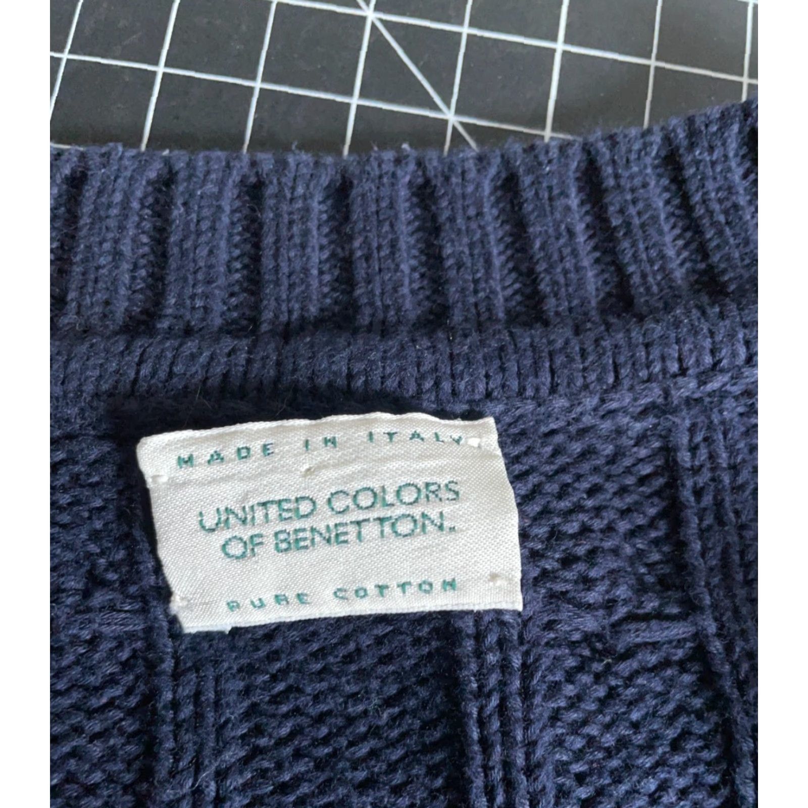 United Colors Of Benetton United Colors of Benetton Sweater Men 2XL Dark Blue Cotton Cable Knit V-Neck Pullover Casual Size US XXL / EU 58 / 5 - 3 Thumbnail