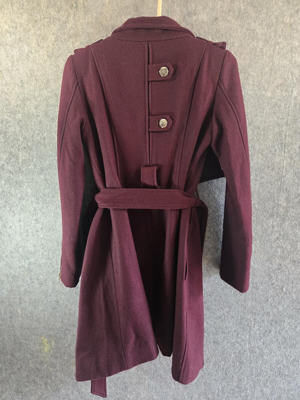 Guess GUESS Asymmetrical Belted Wool Walker Trench Coat Wine Size XS / US 0-2 / IT 36-38 - 3 Thumbnail
