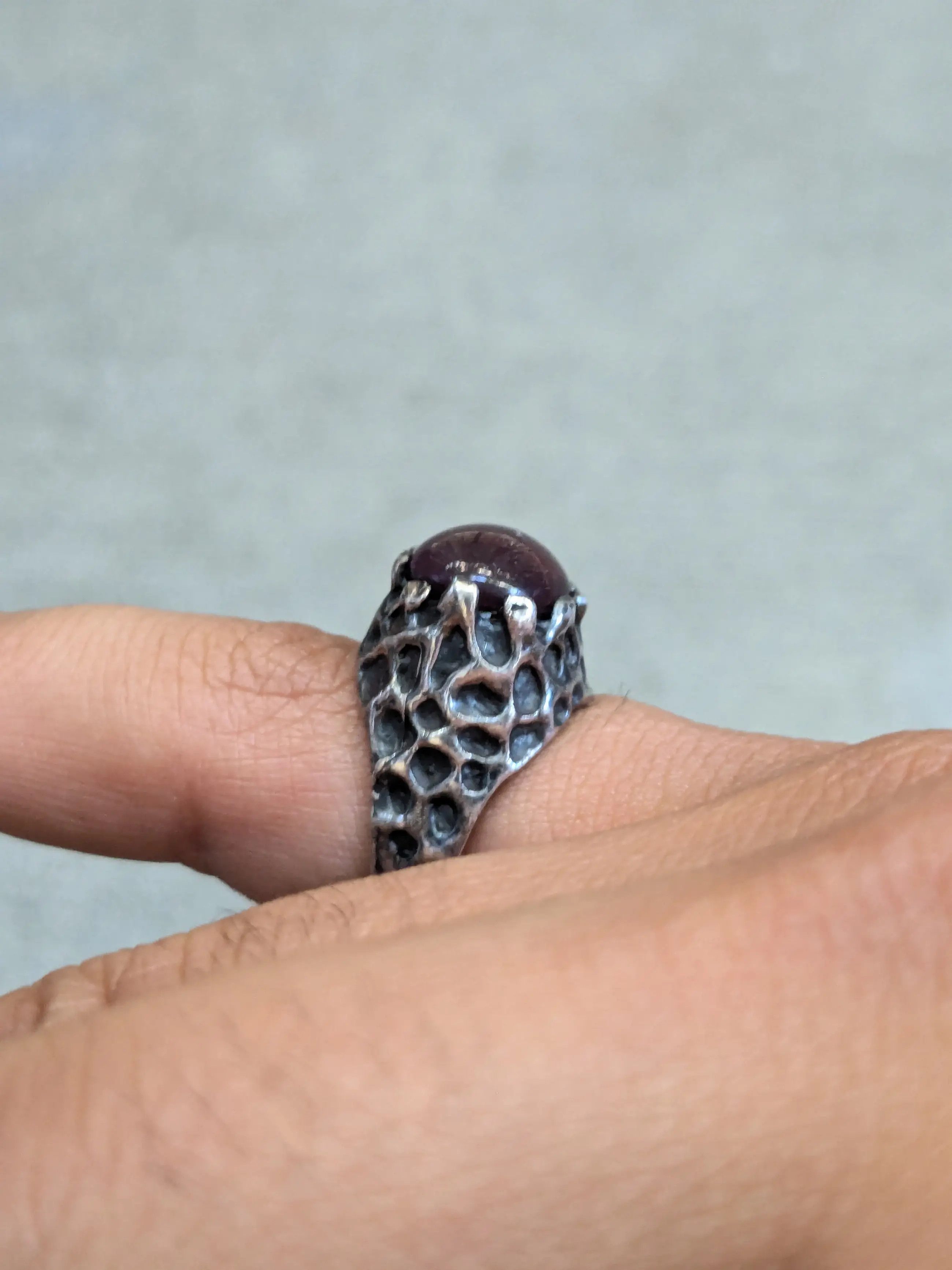 Jewelry × Vintage Vintage Sterling Silver Ring Purple 5 Brutalist Oval Size ONE SIZE - 12 Thumbnail