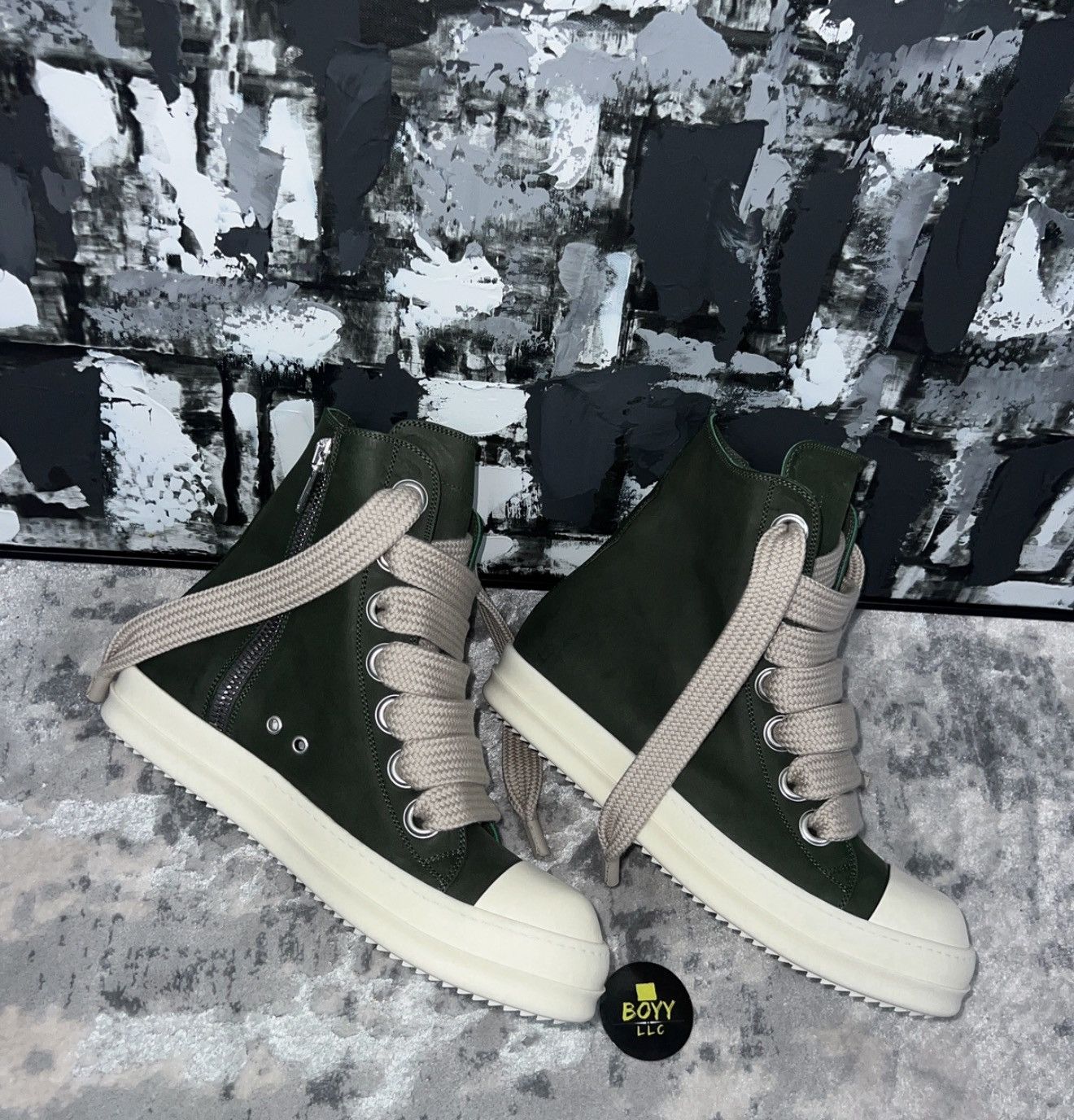 Rick Owens Forest green jumbo lace hi top sneakers | Grailed