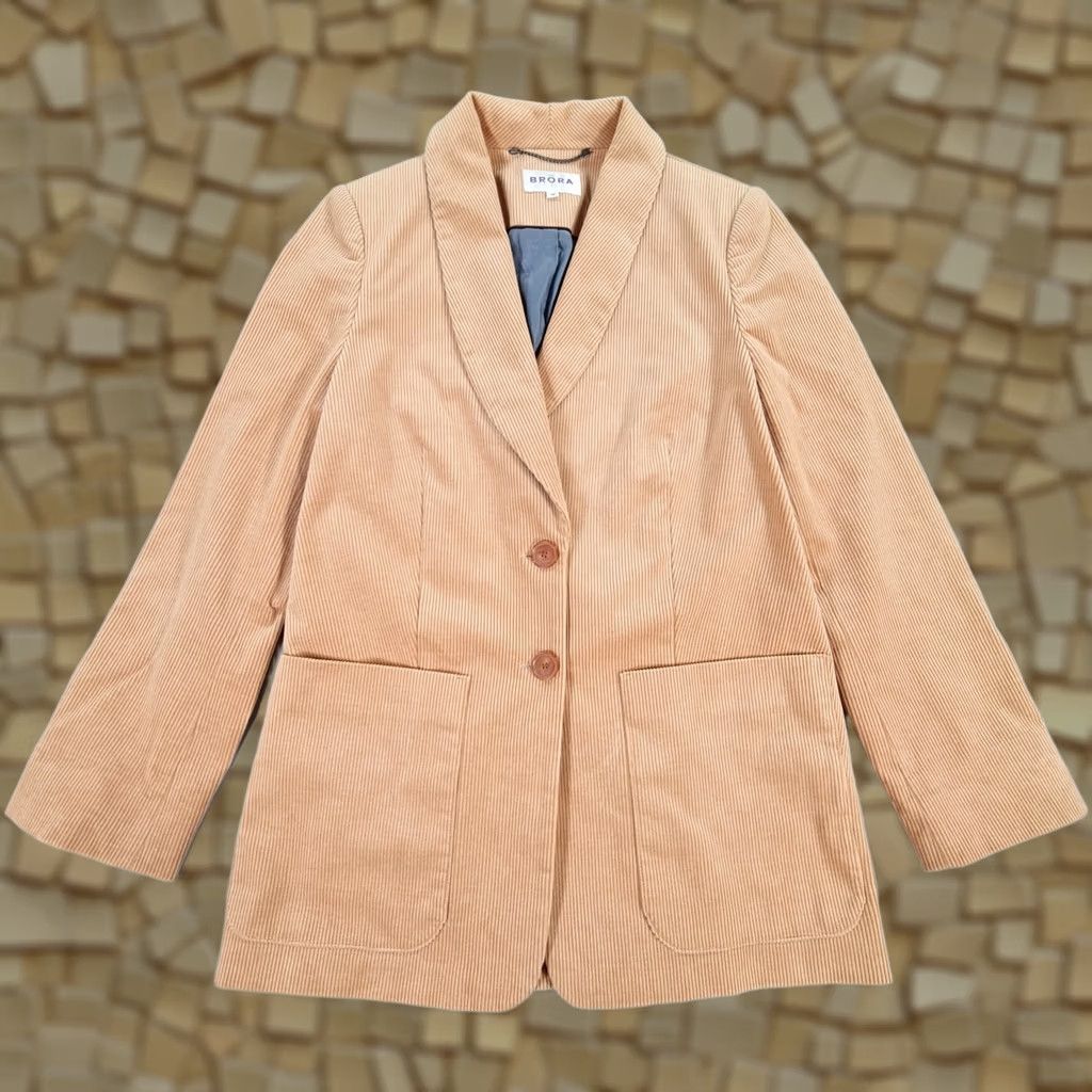 Vintage Brora Beige Blazer Womens 10 UK Corduroy Single Breasted Buttoned Jacket Mid-Length Casual Mens? No, Womens. Size L / US 10 / IT 46 - 1 Thumbnail