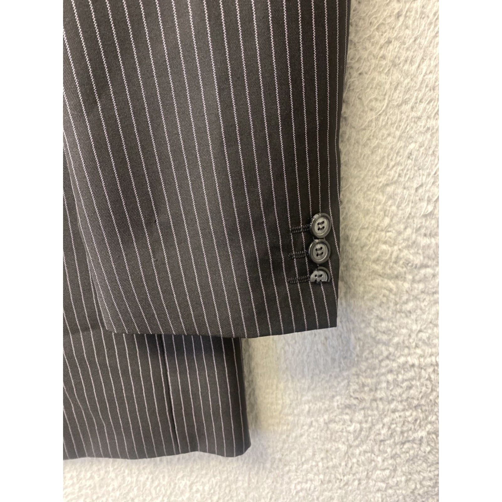Vintage Zandello Blazer Jacket Suit Jacket Striped Black 44L Men Regular Long Three-Button Business Formal Mens 54 Chest Polyester Dry Clean Only Size 44R - 2 Thumbnail