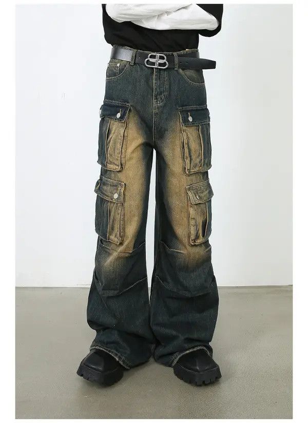 Japanese Brand Vintage washed distressed loose multi-pocket work jeans Size US 32 / EU 48 - 3 Thumbnail