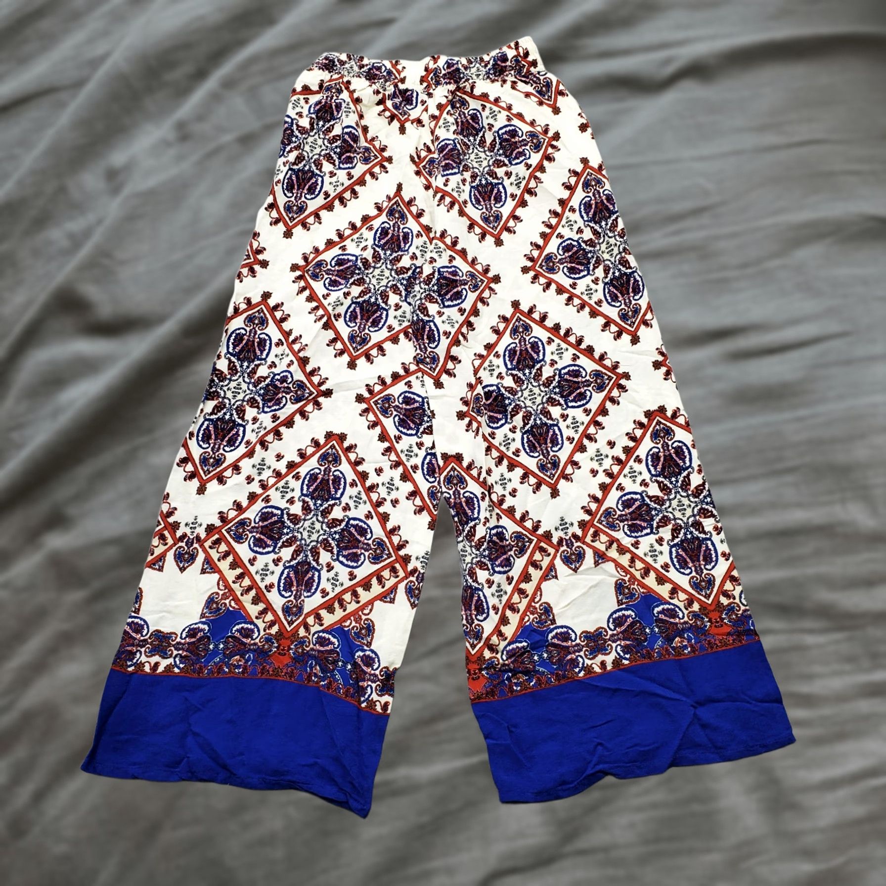 Zara Zara Palazzo Pants Womens XS Multicolor Geometric Wide-Leg Elastic Waistband Pull On Size 26" / US 2 / IT 38 - 1 Thumbnail