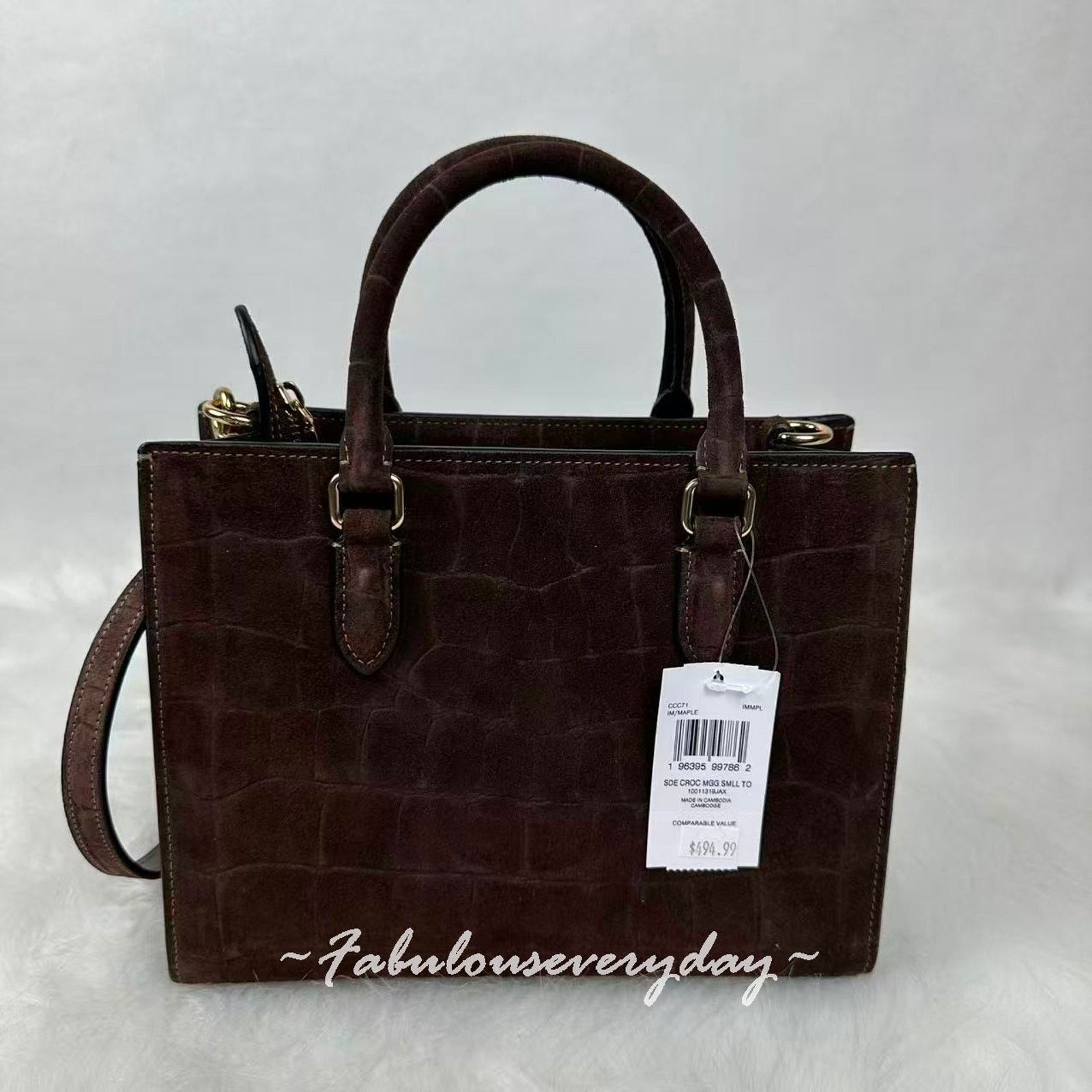 Coach Coach Maggie Small Tote Crocodile-embossed Suede/Gold/Maple Size ONE SIZE - 3 Thumbnail