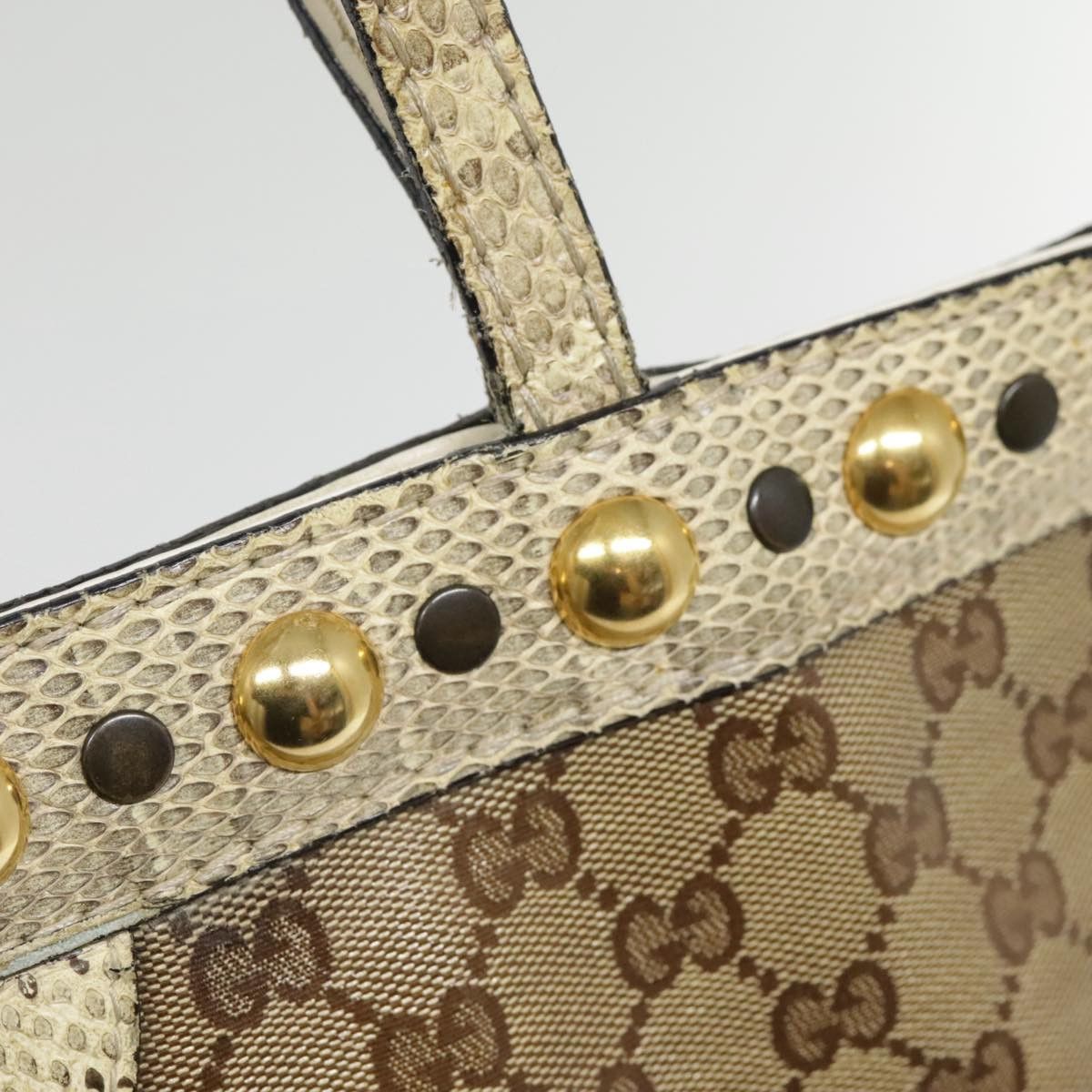 GUCCI GG Crystal Tote Bag Coated Canvas Beige White Silver