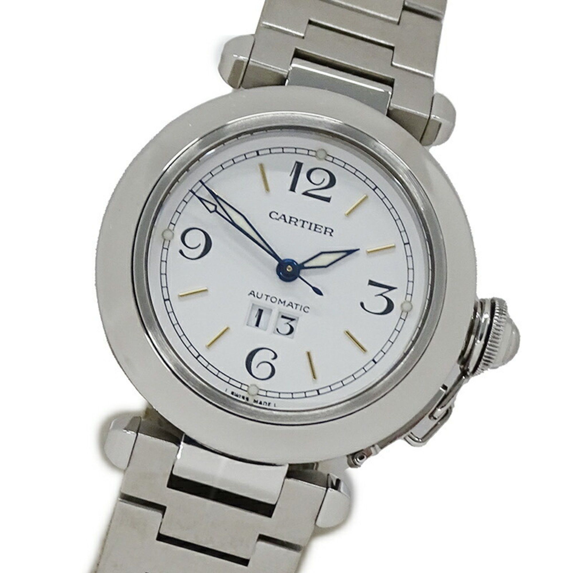 Cartier Pasha C Big Date Automatic Watch For Boys At Stainless Steel Ss W31044M7 Silver White Polished, Women's