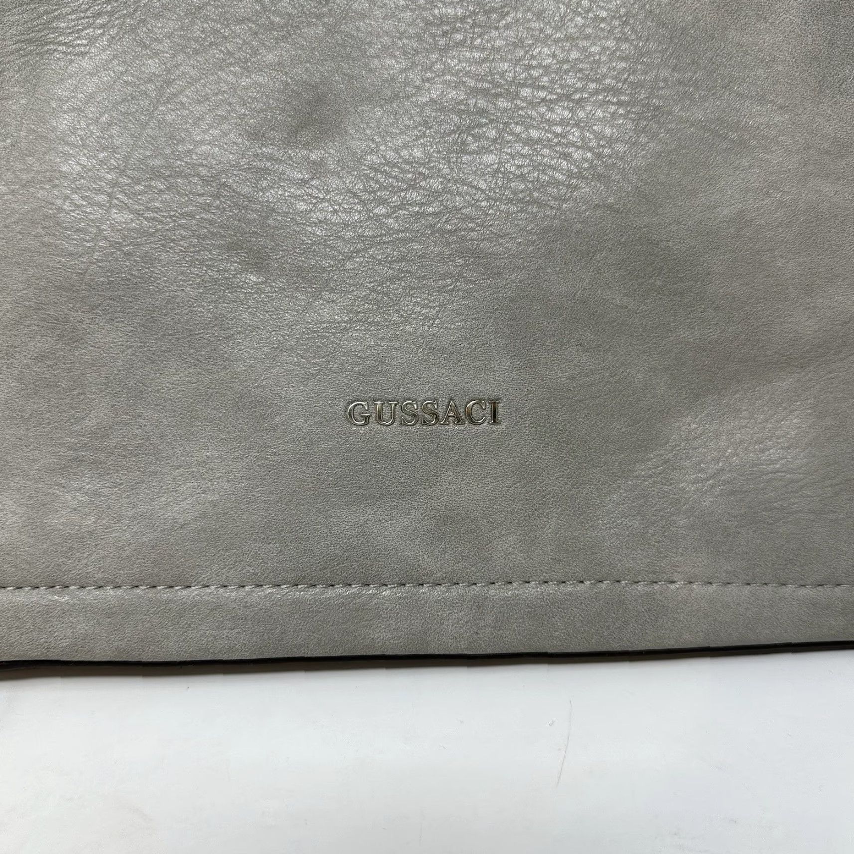 Vintage Gussaci Shoulder Bag Womens Gray Leather Ostrich Trim Crossbody Strap Classic Large Size ONE SIZE - 2 Thumbnail