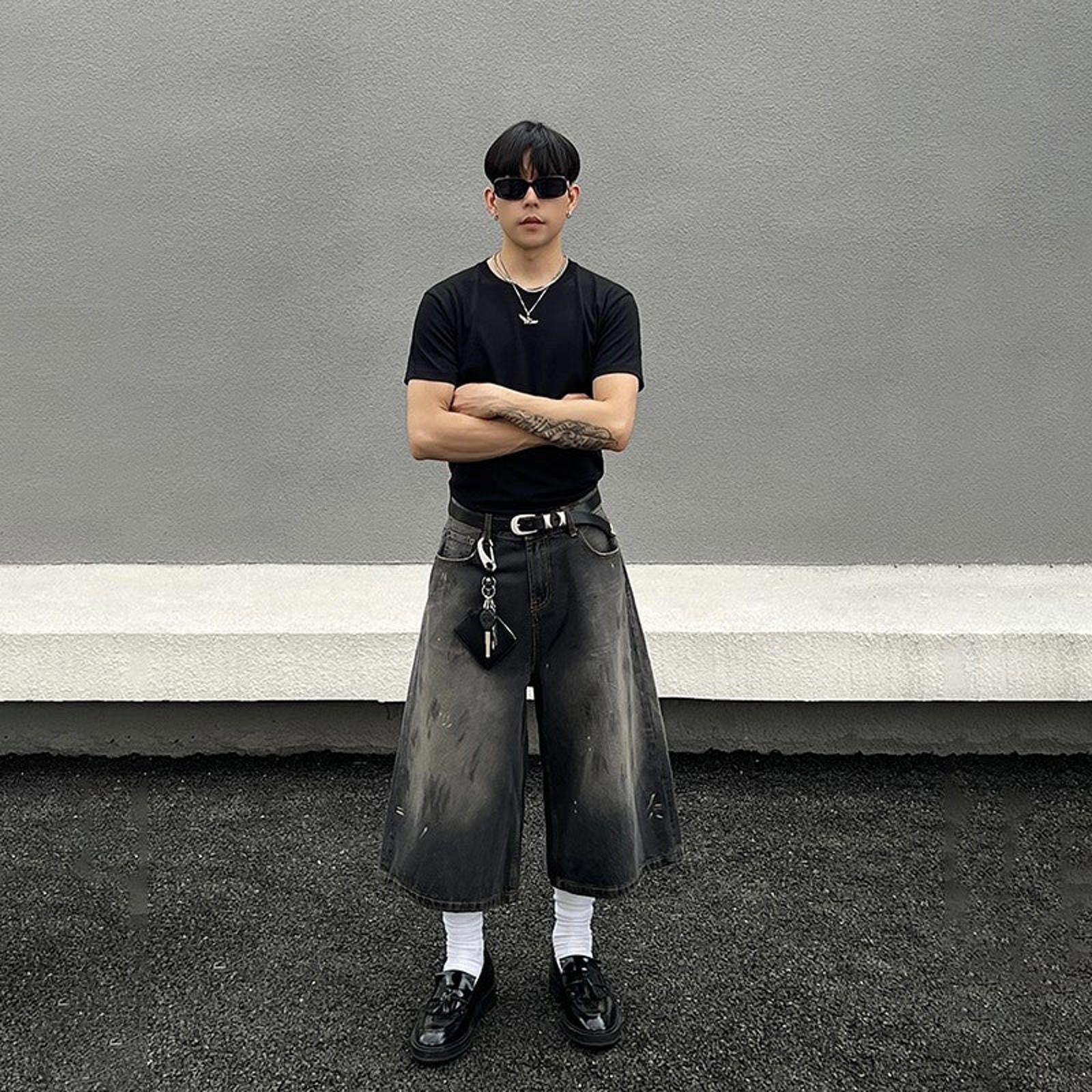 Jean Wide Leg Long Black Denim Jorts / Shorts Size US 30 / EU 46 - 3 Thumbnail
