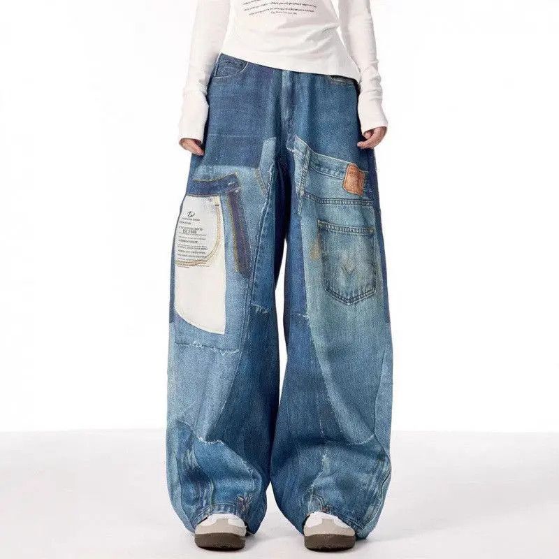 Japanese Brand Retro loose patchwork printed jeans Size US 32 / EU 48 - 6 Thumbnail
