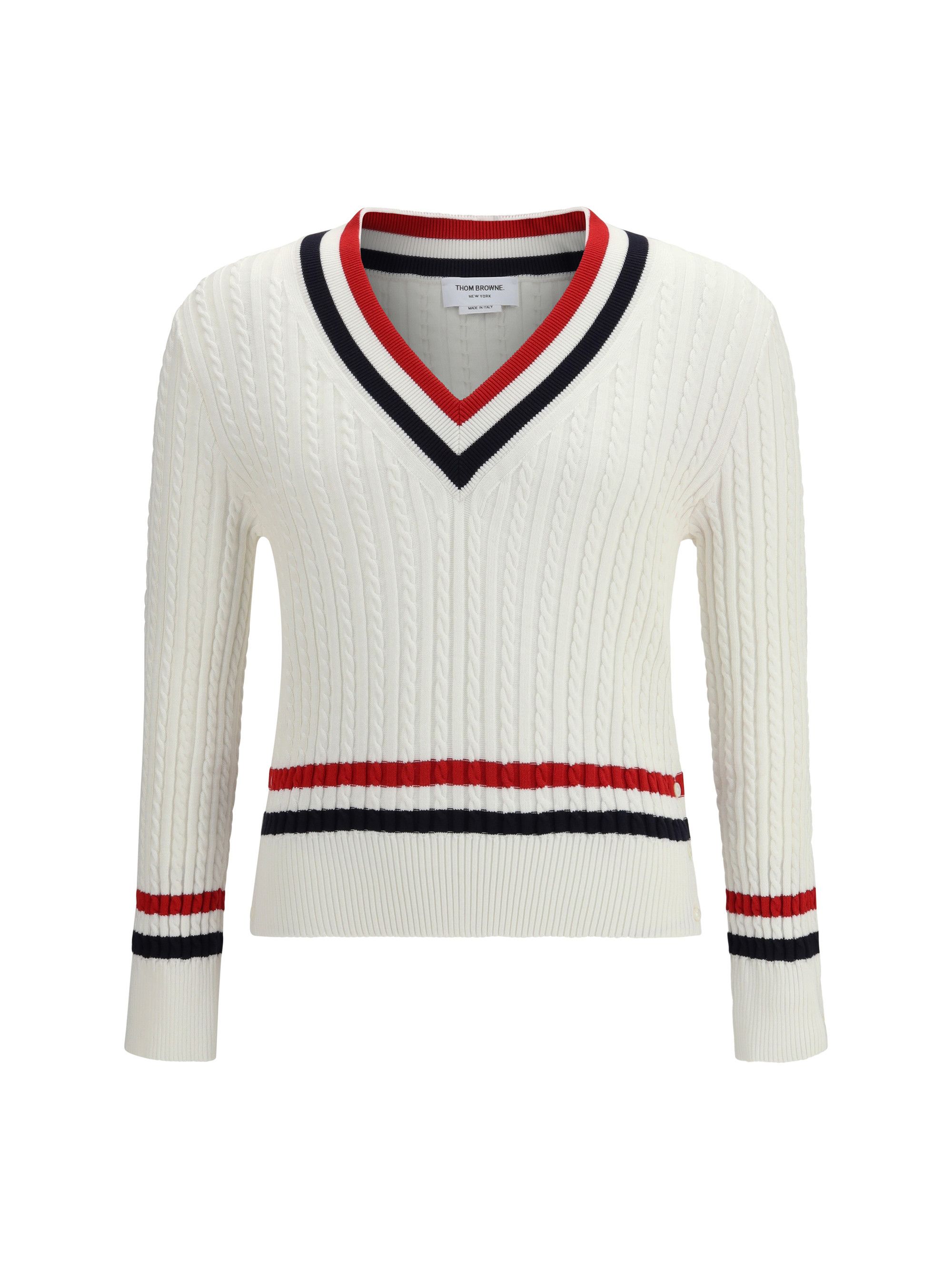 Thom Browne Intarsia cable-knit V-neck Sweater Size US M / EU 48-50 / 2 - 1 Thumbnail