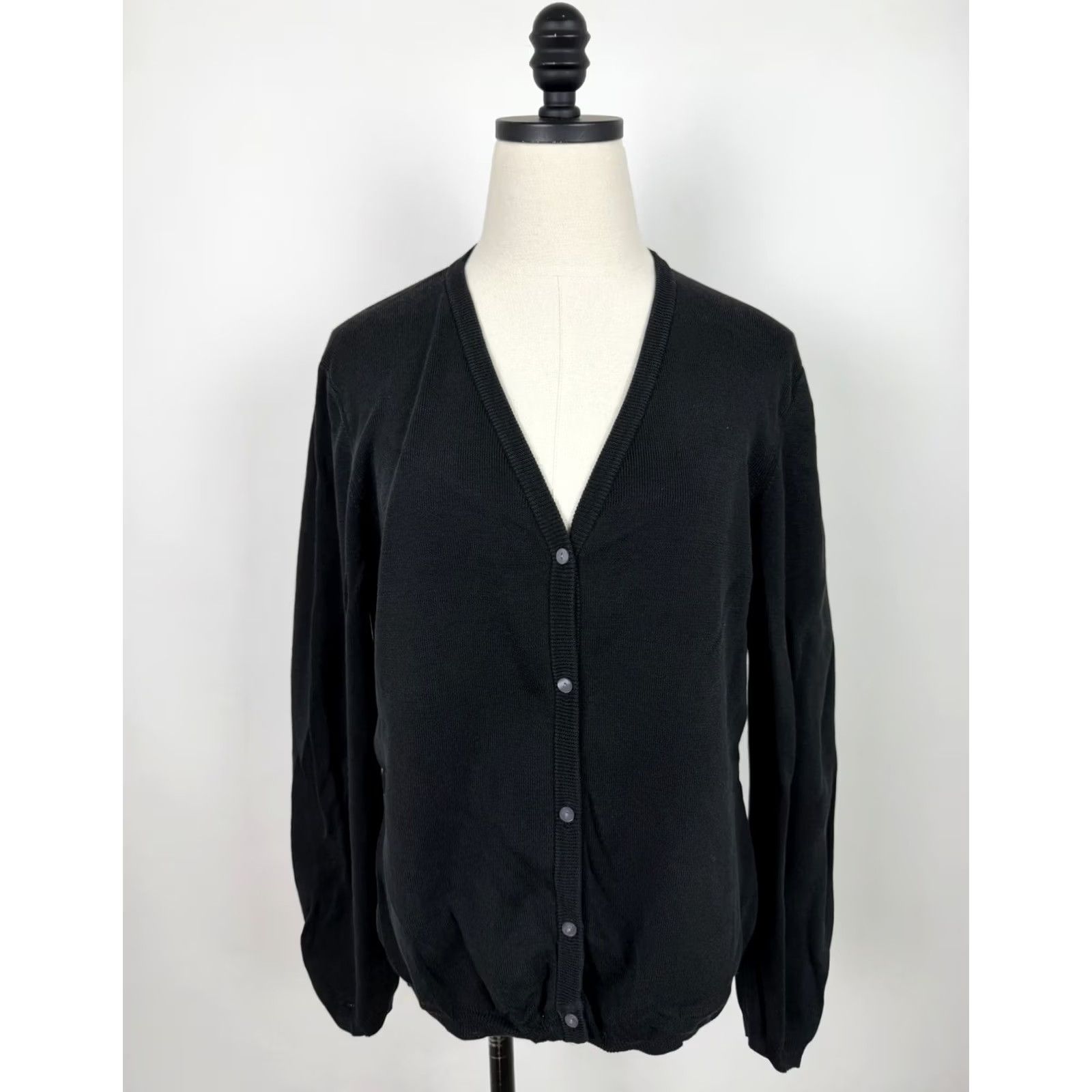 Ann Taylor VINTAGE Ann Taylor Cardigan Sweater Womens Large Black 90s Minimal Knit Silk Blend Lightweight Crew Neck Cardigan Womens Size L / US 10 / IT 46 - 2 Thumbnail