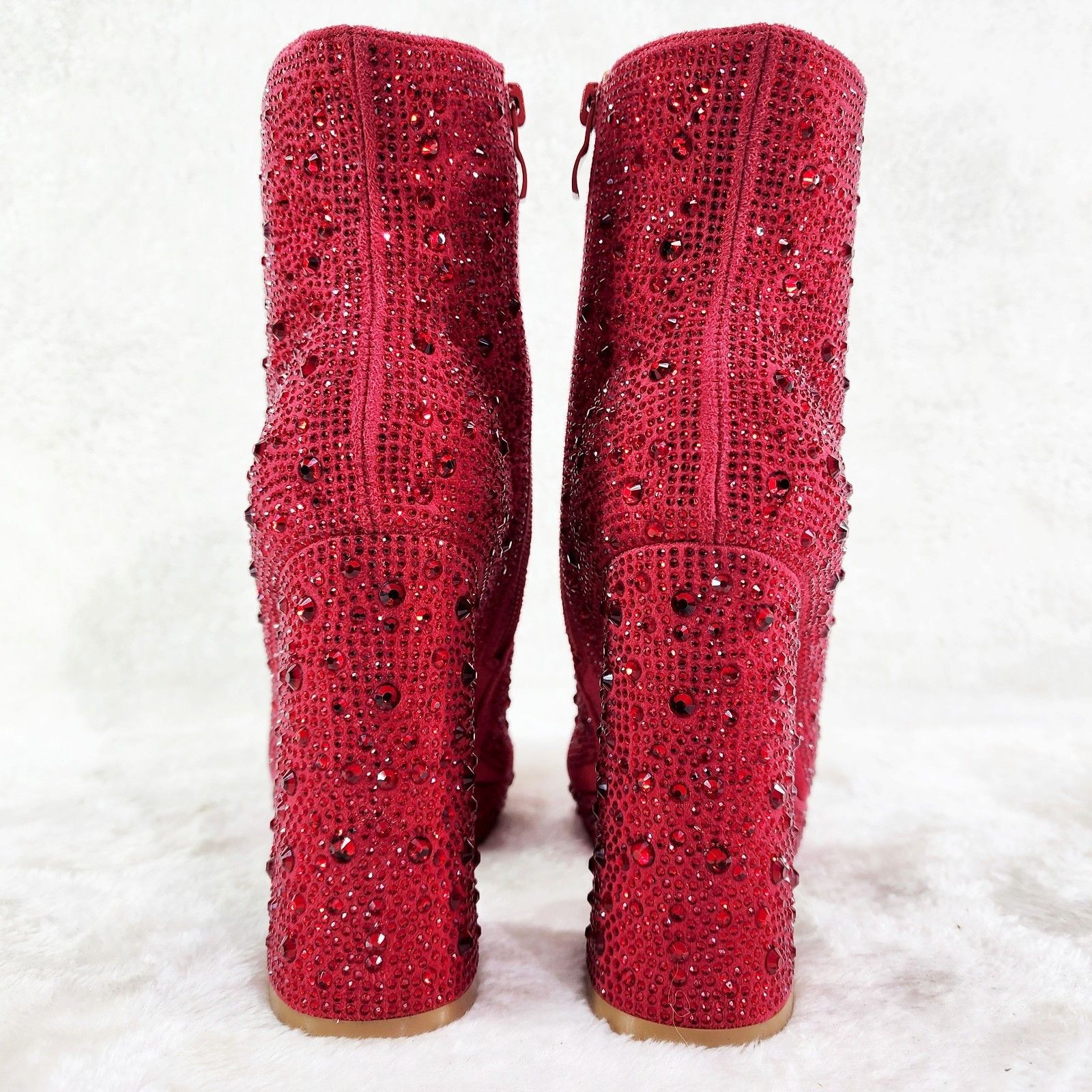Other Red Rhinestone 4.5" Block Heel Platform Ankle Boots Size US 7.5 / IT 37.5 - 4 Thumbnail