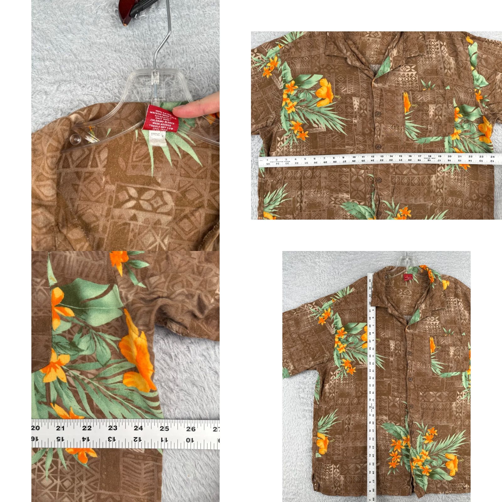 Vintage Junction West Button-Up Shirt Adults 2XL Brown Floral Tile Rayon Hawaiian Men's Size US XXL / EU 58 / 5 - 8 Thumbnail