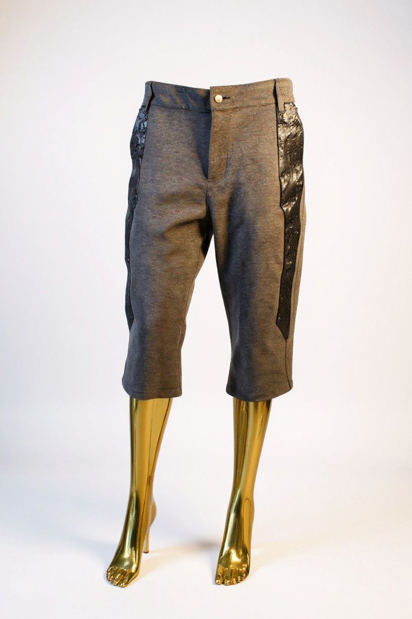 Other Dark Gray Real Leather Detail Cropped Pants Size US 32 / EU 48 - 2 Thumbnail